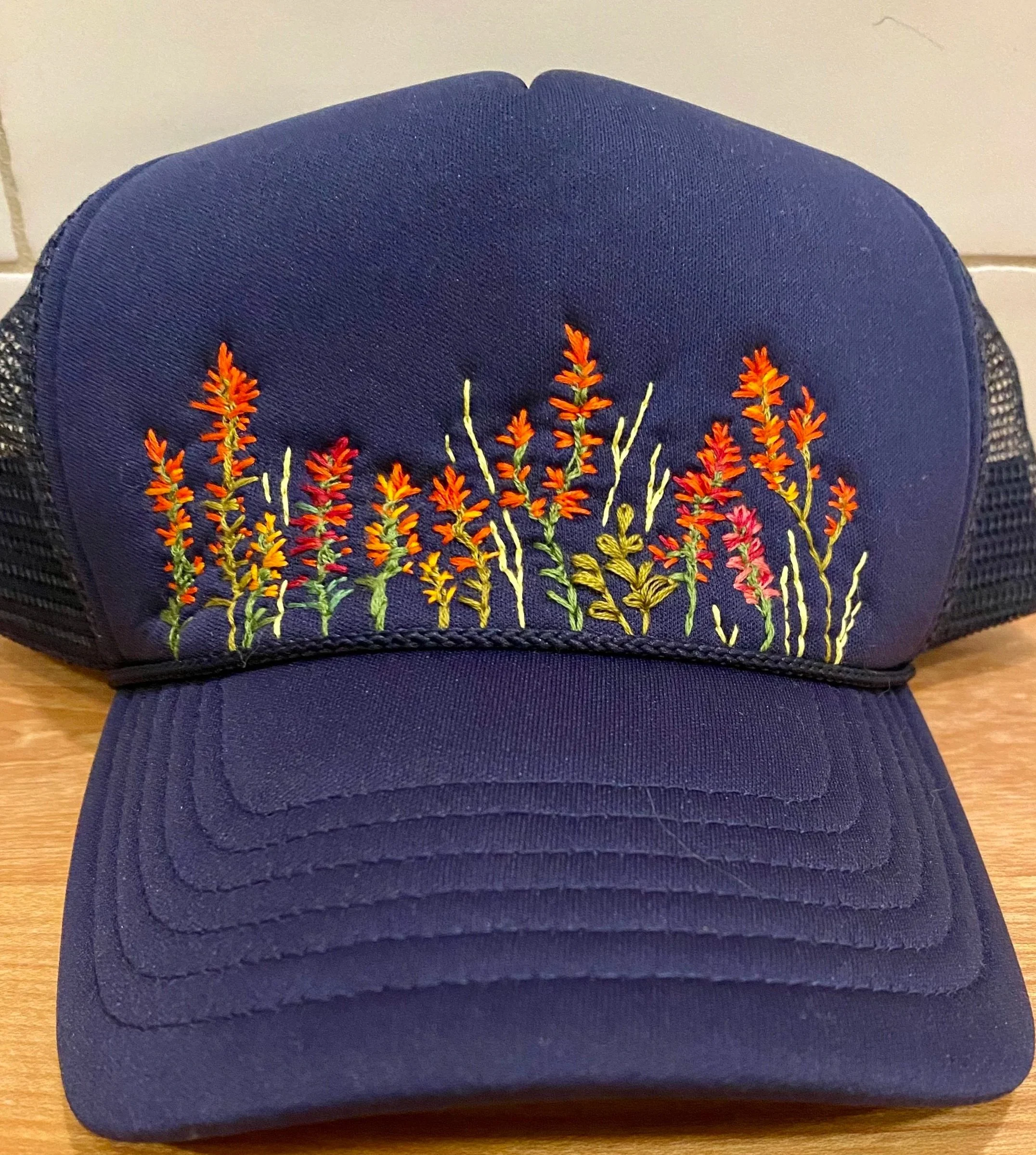 Custom Commission-- Hand Embroidered Trucker Hat