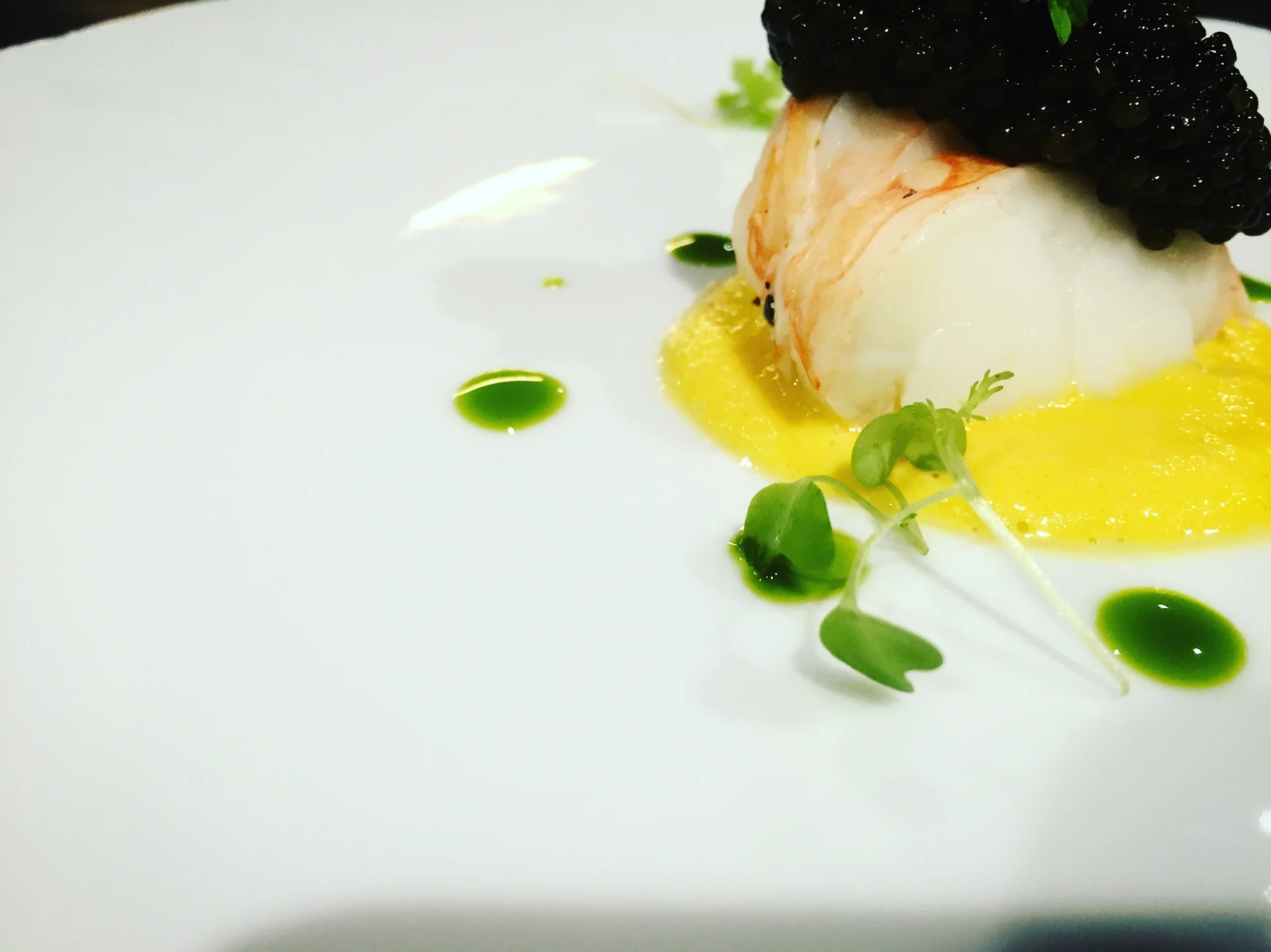 poached local crayfish, sweet corn emulsion and ossetra caviar with chive 