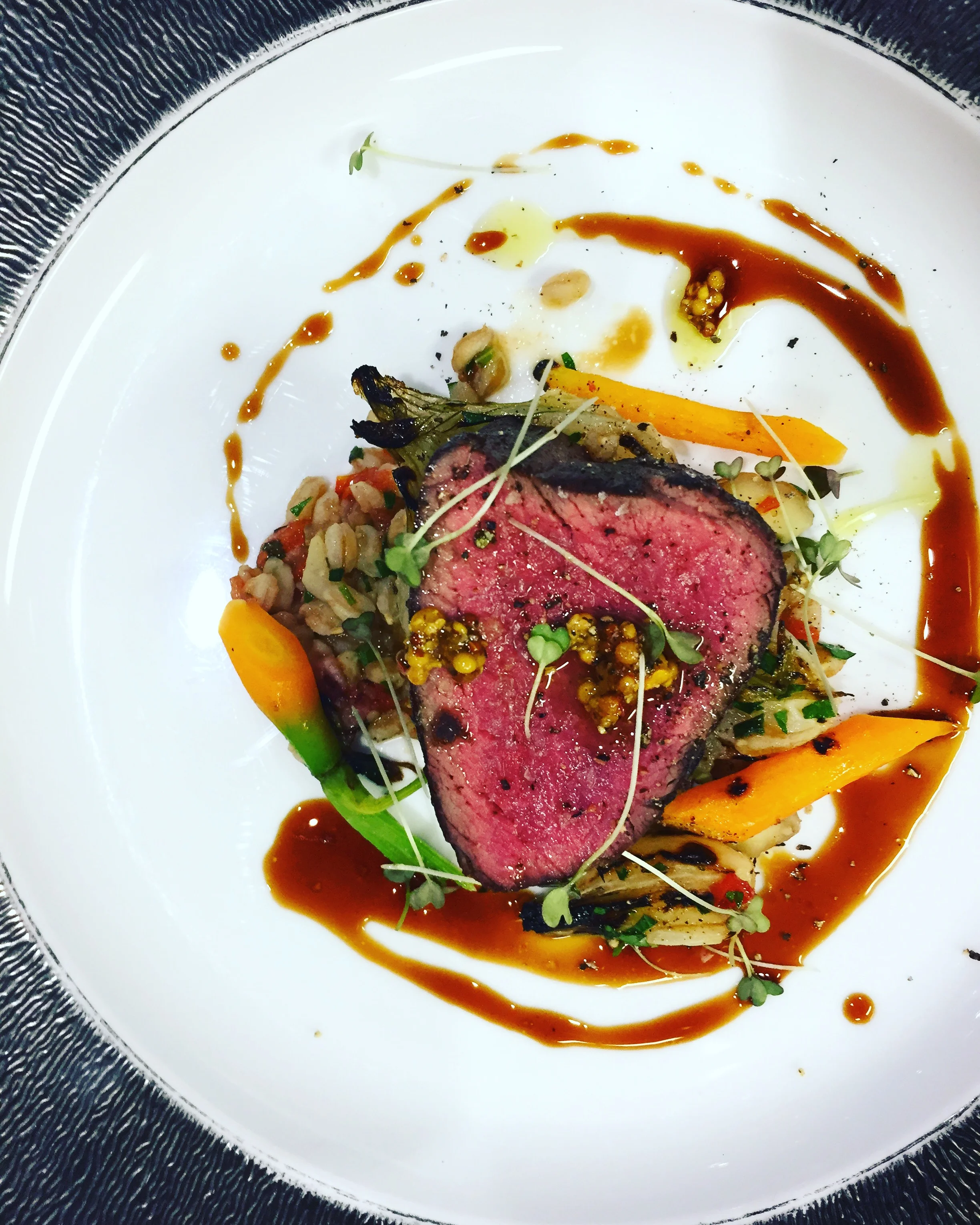 Fillet of Cape Grim beef, farro, chestnuts and rainbow chard