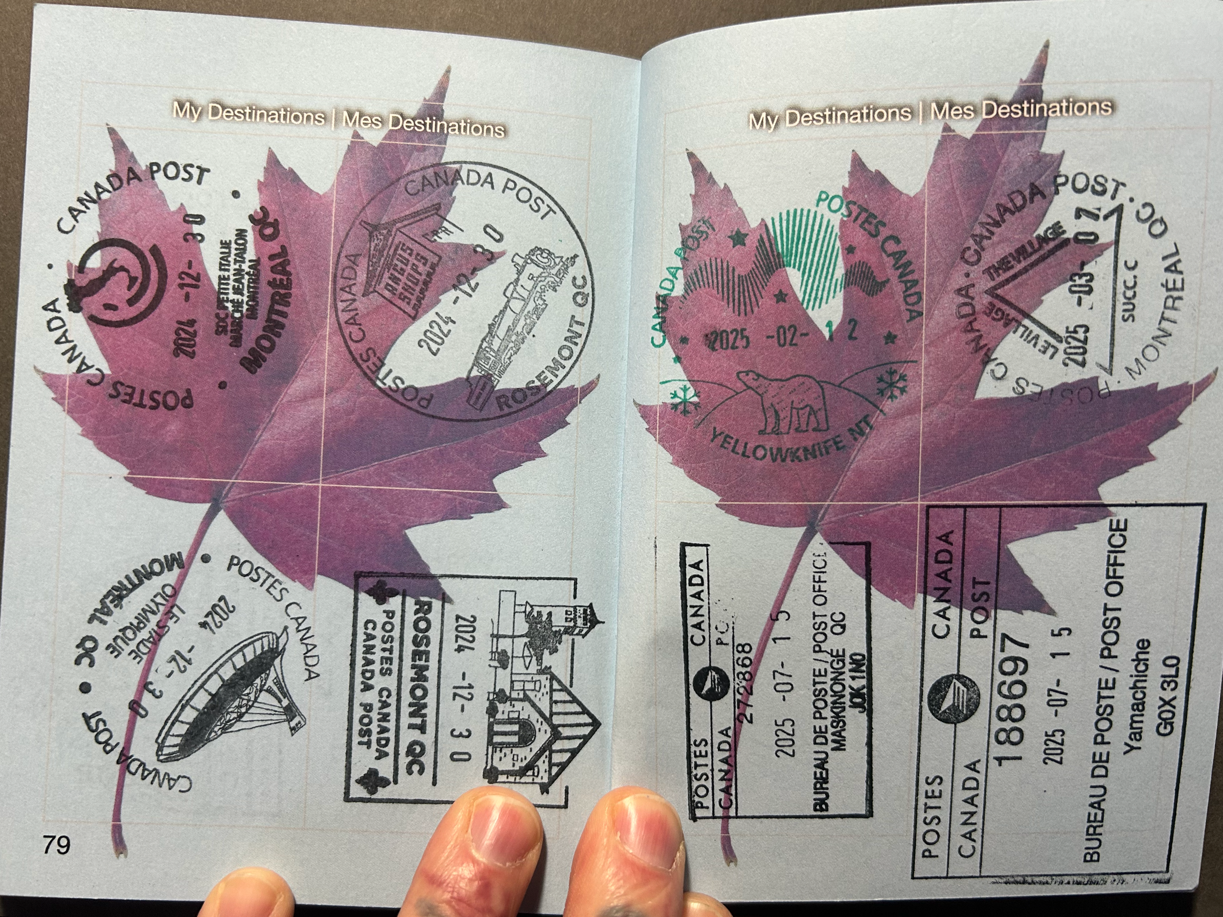 filling out a collection of pictorial postmarks in the labeled edition