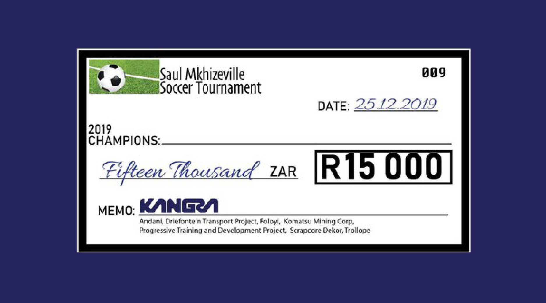 Saul Mkhizeville Soccer Tournament 2019 champions awarded R15 000 prize
