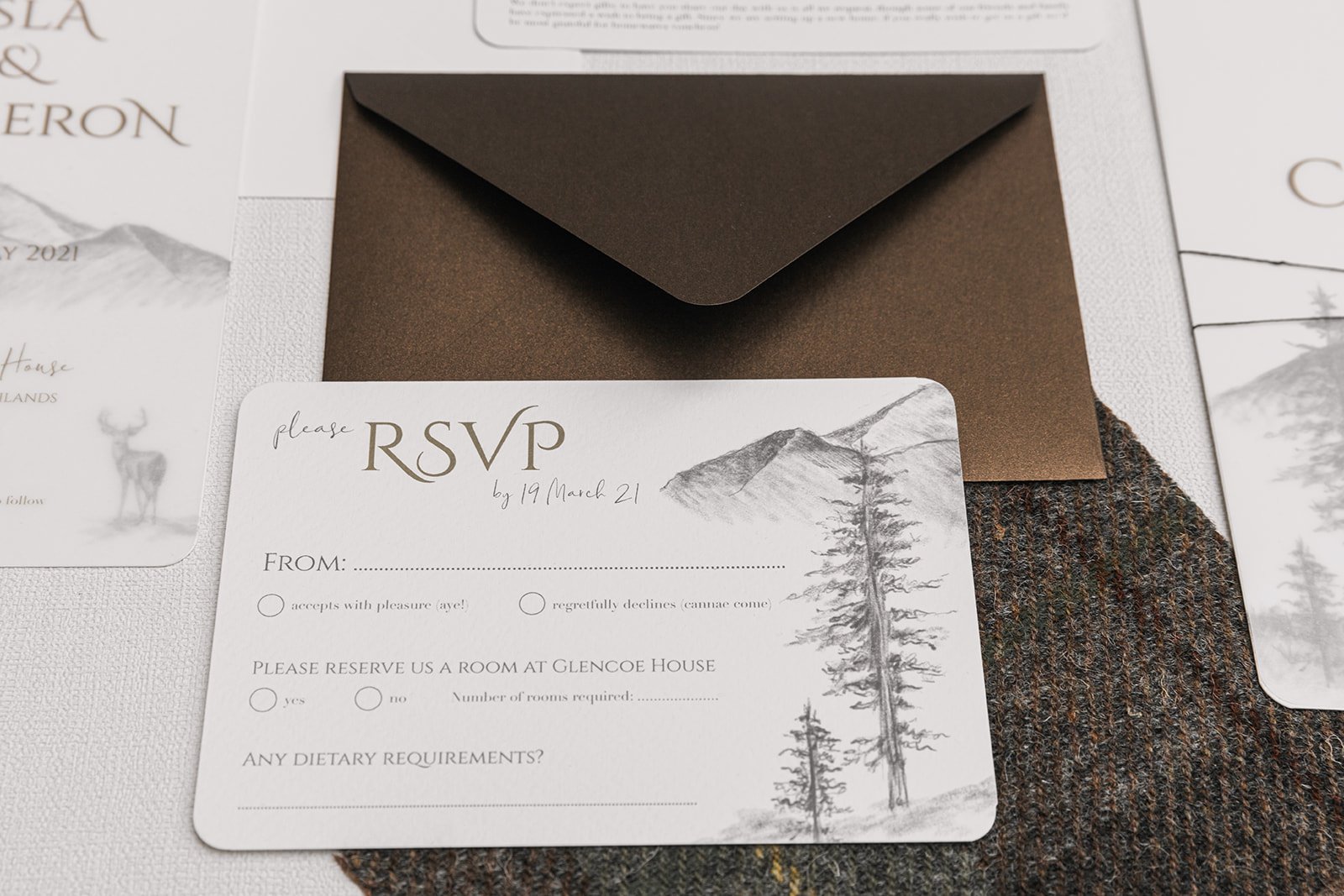Collection RSVP with 'Highland Bronze Shimmer' envelope