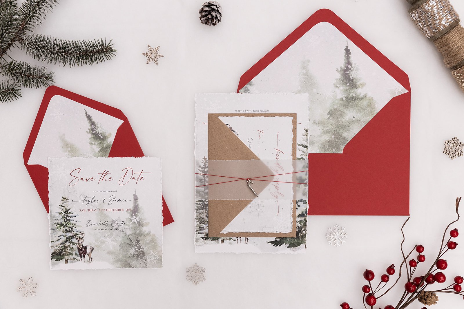 Winter Frost Charmed Invite™ with mix-and-match envelopes and silver candy cane charm