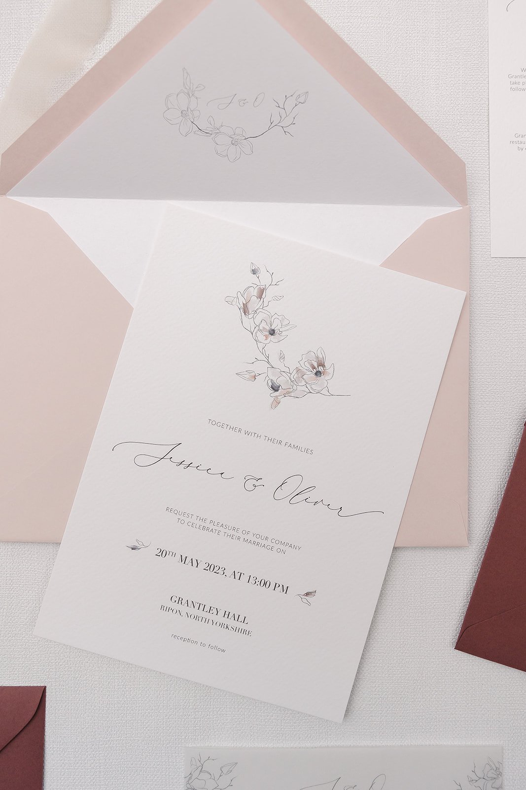 Grace collection Day invite with Blush envelope and white liner