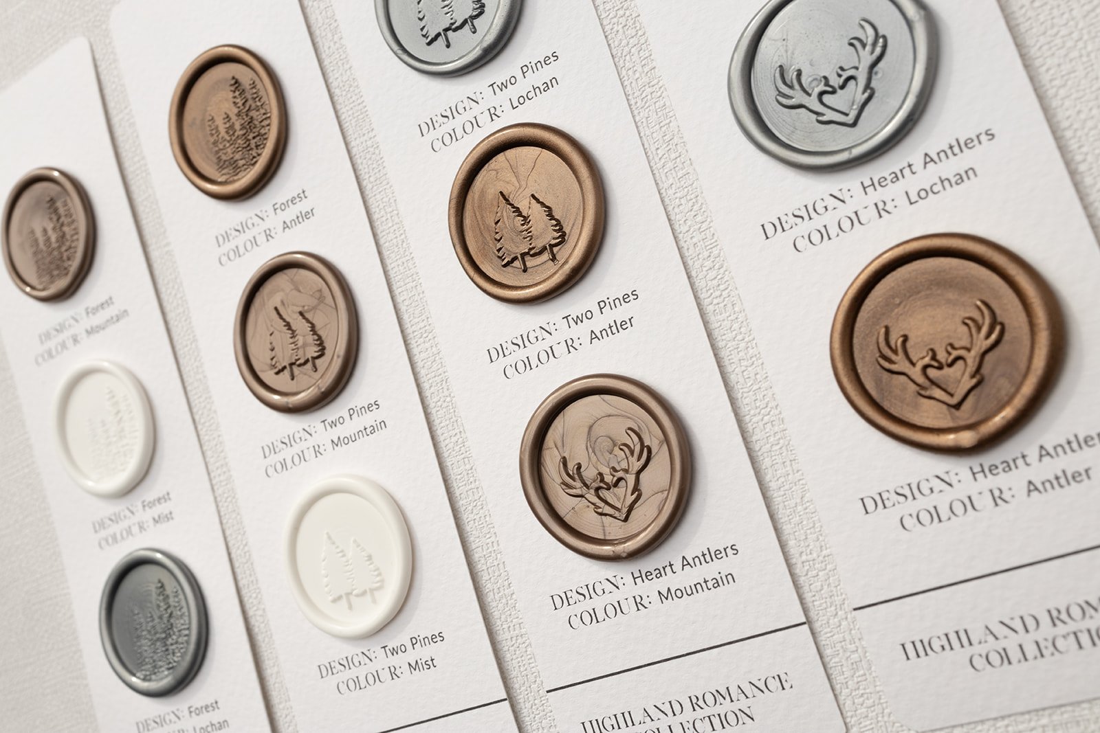 Highland Romance collection wax seal designs and colours