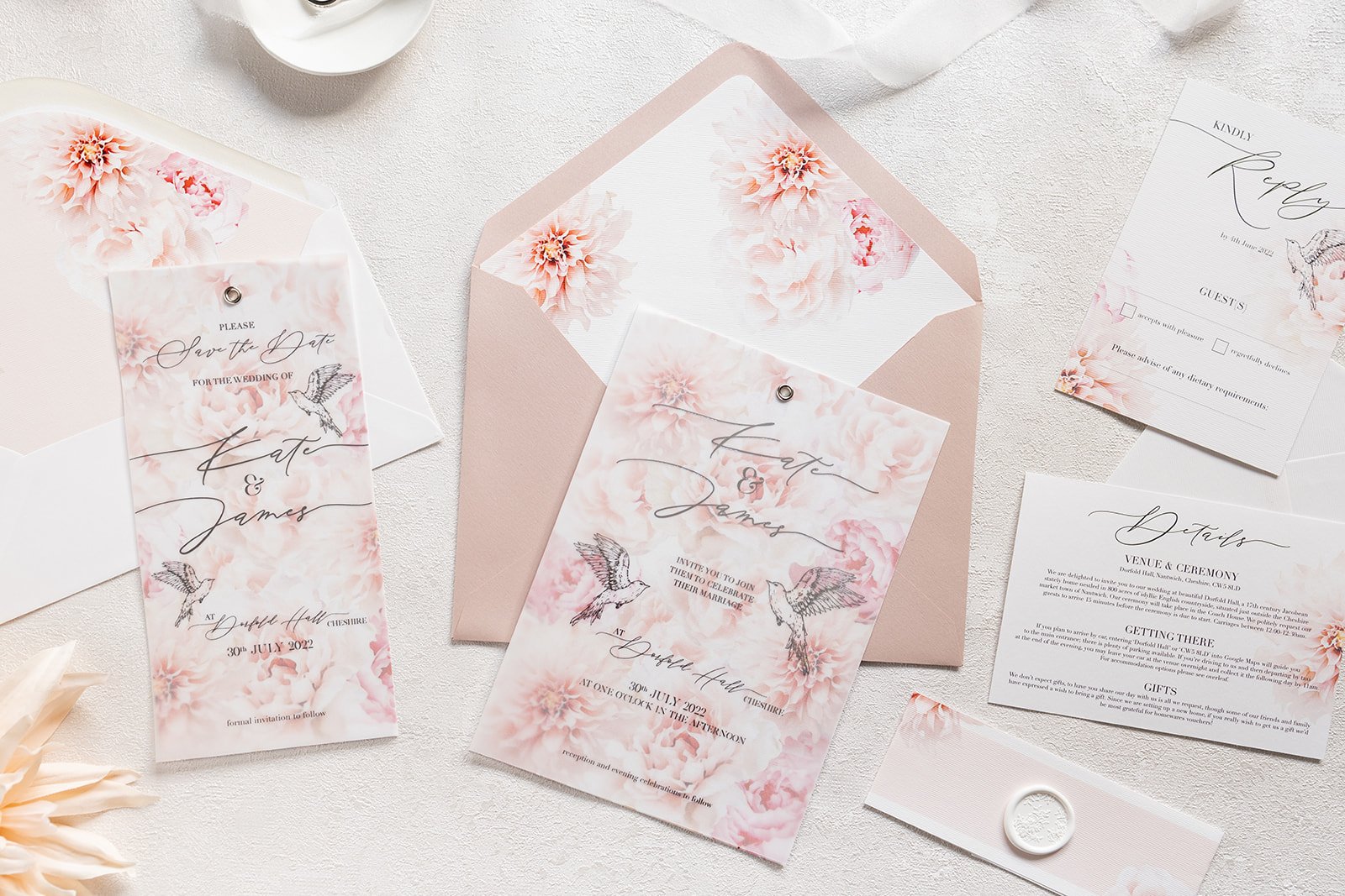 Blush Elegance collection with mix-and-match envelopes