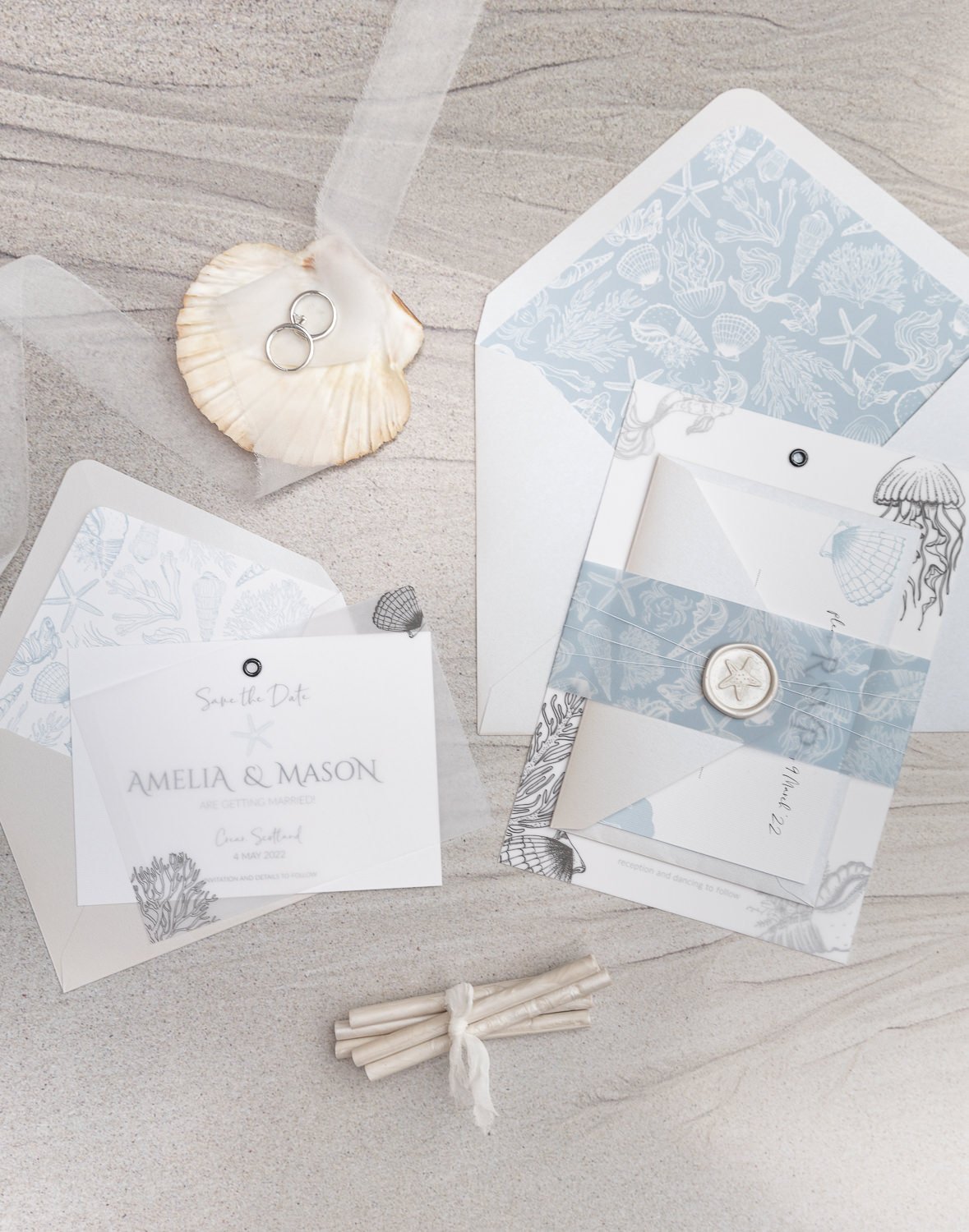 Beachcomber collection vellum (black) overlays and mix-and-match envelopes