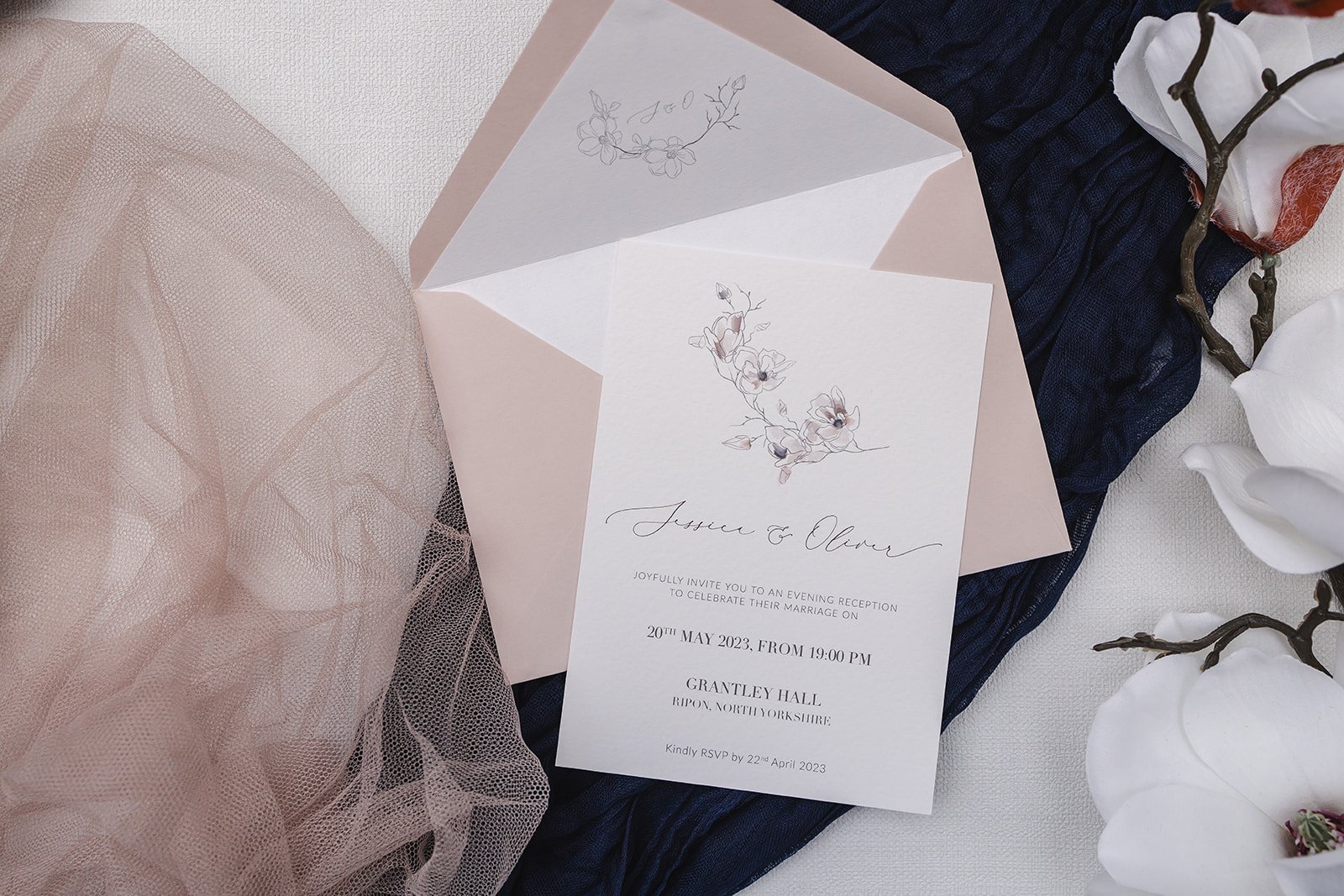 Evening invite - version with no RSVP section - and Blush envelope