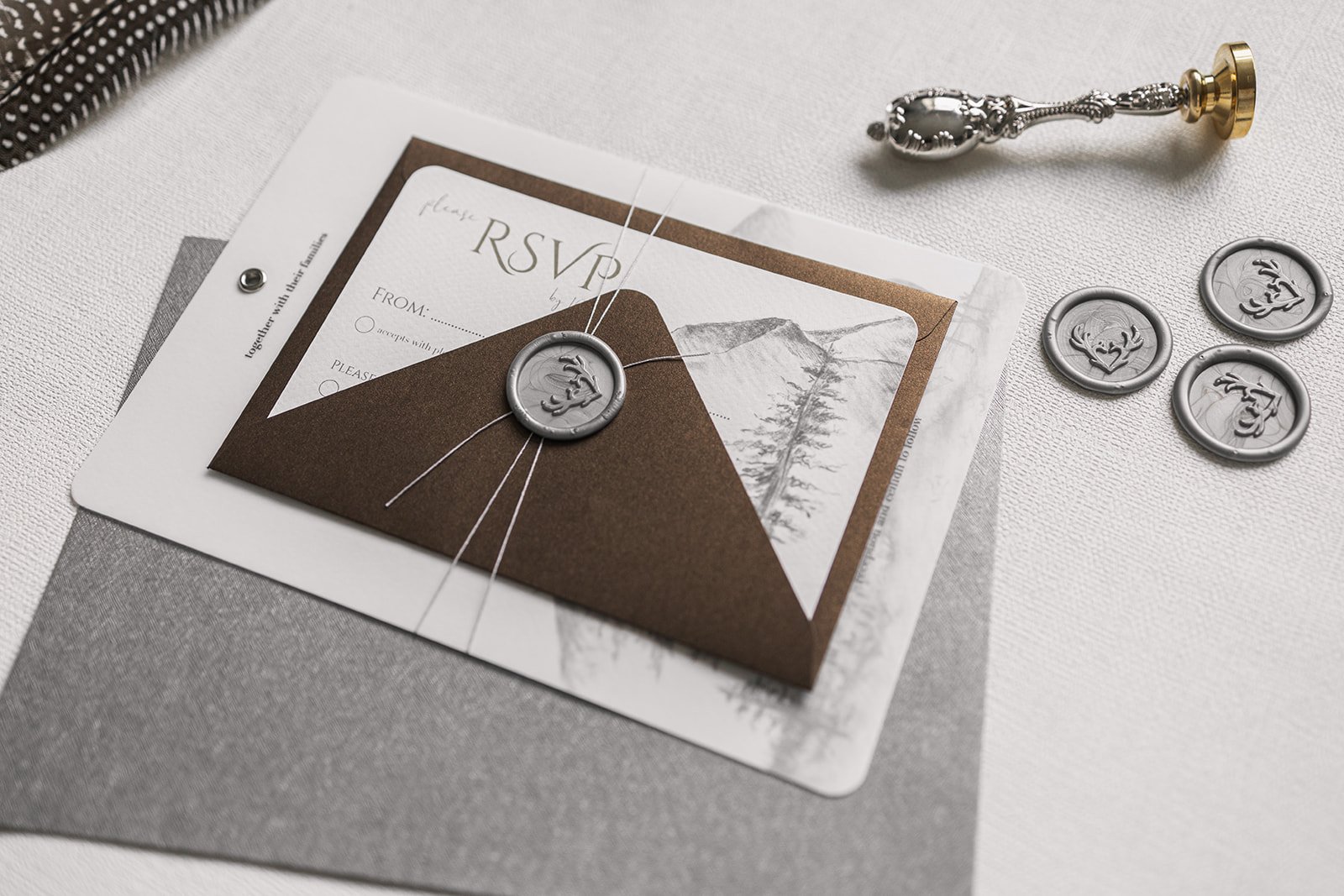 Highland Romance collection with mix-and-match envelopes and Antler design wax seals in 'Lochan'