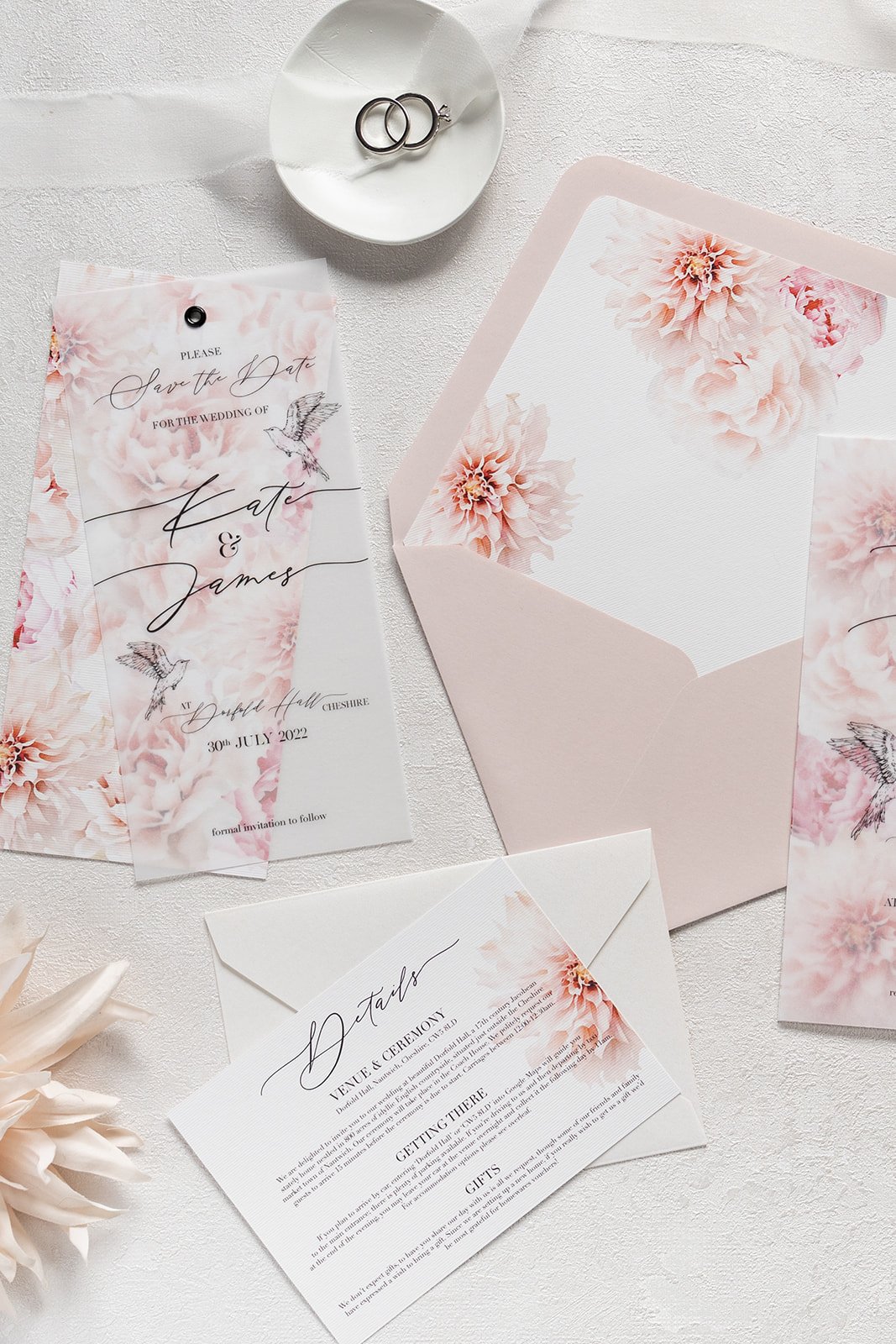 Save the Date and Details card, with lined Petal Blush envelope