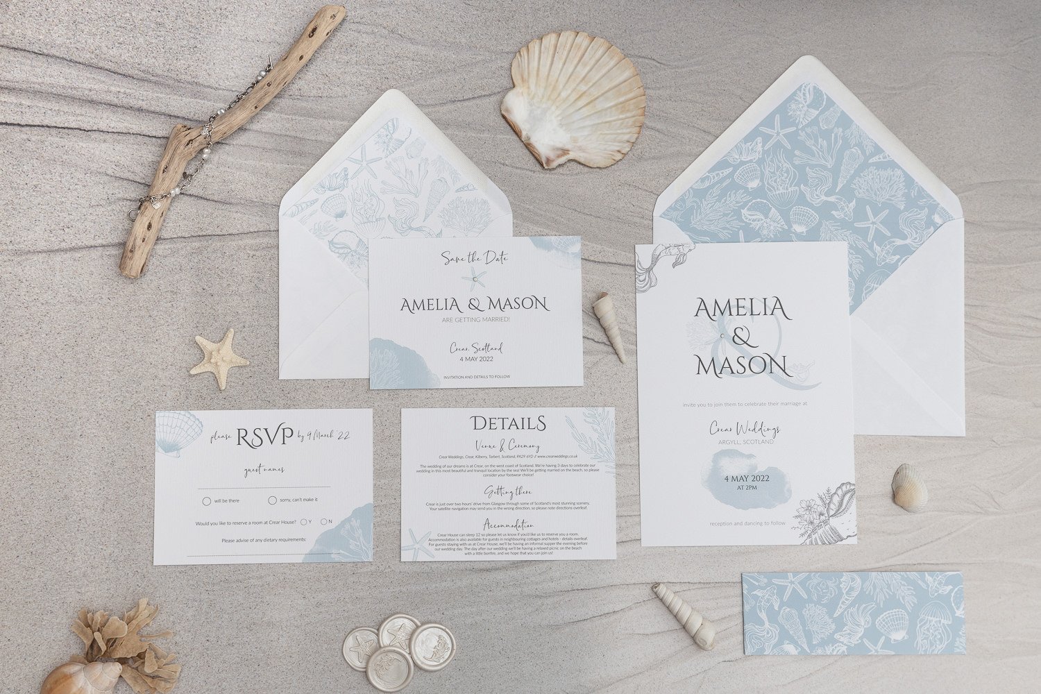 Beachcomber collection (standard) with lined Rippled Sand envelopes