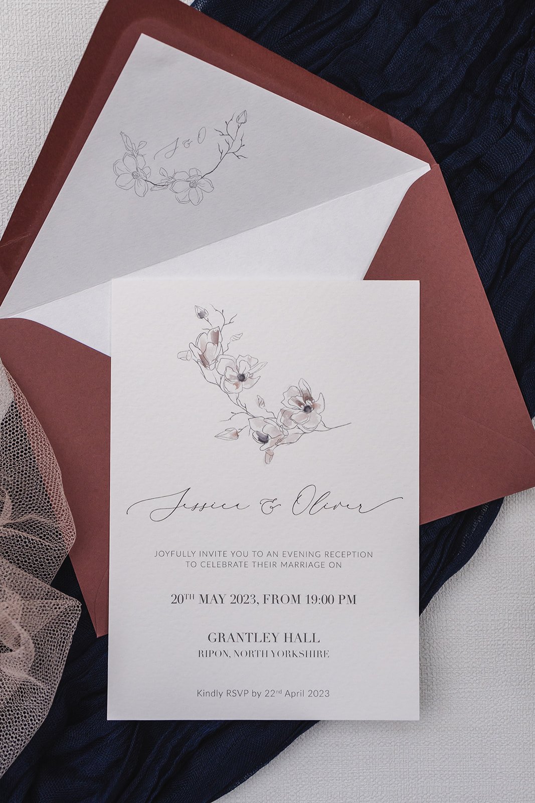 Evening invite - version with no RSVP section - and Rosebud envelope
