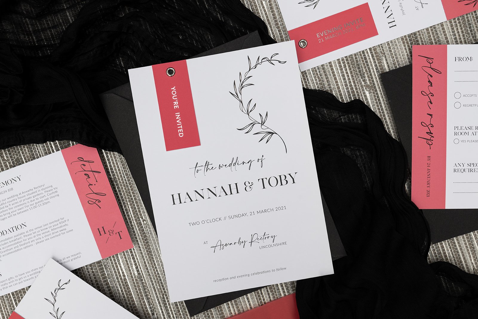 Minimalist Luxe collection in 'Watermelon', with silver-foiled tags.