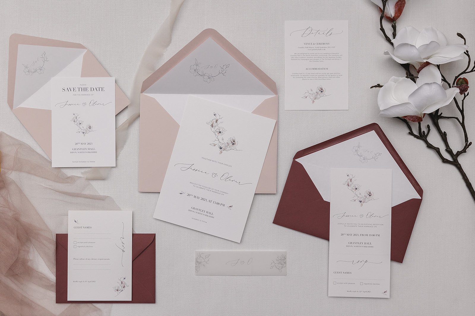 Grace collection with mix-and-match envelopes in Blush and Rosebud