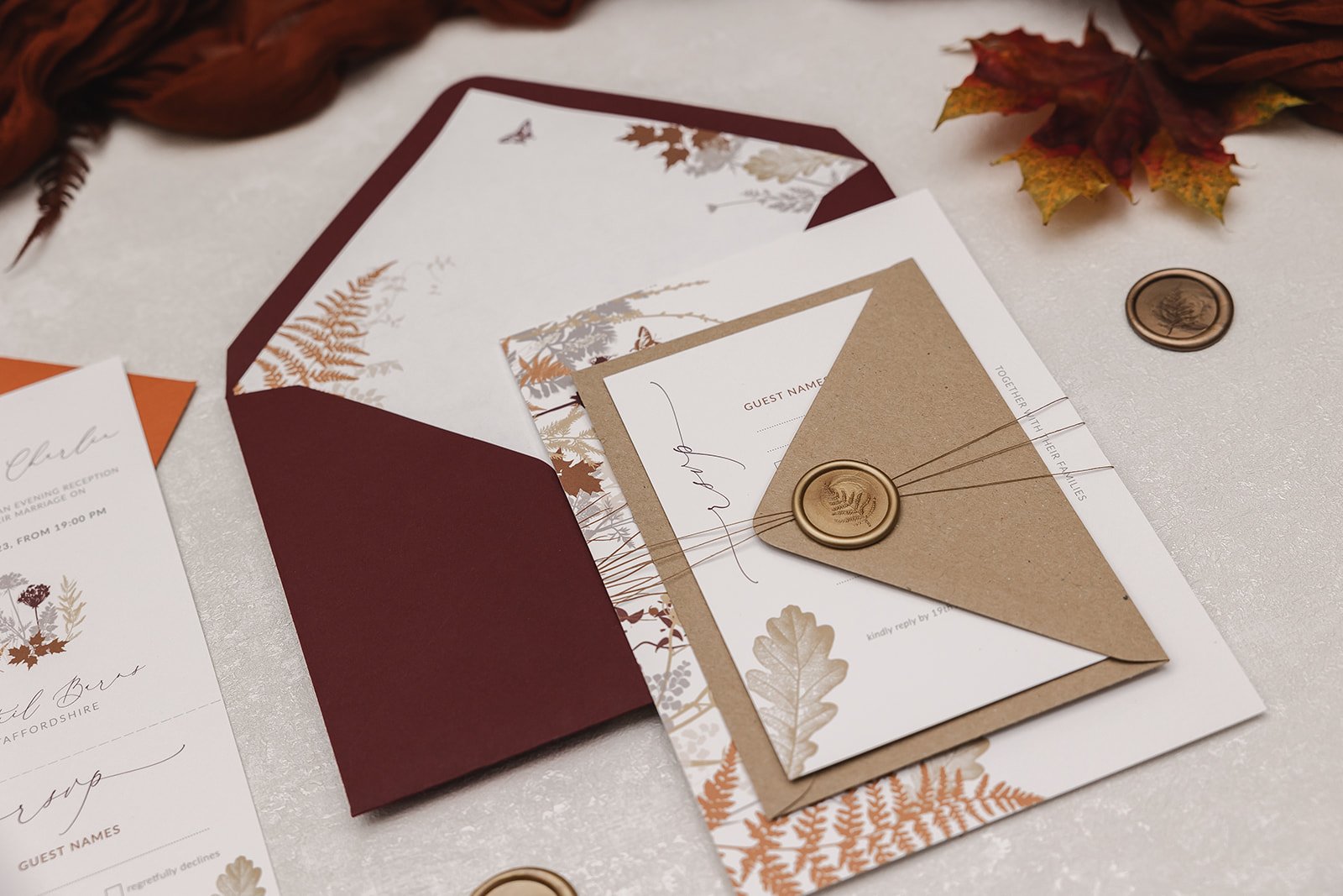 Day invite and RSVP with wax seal in 'Golden' and mix-and-match envelopes