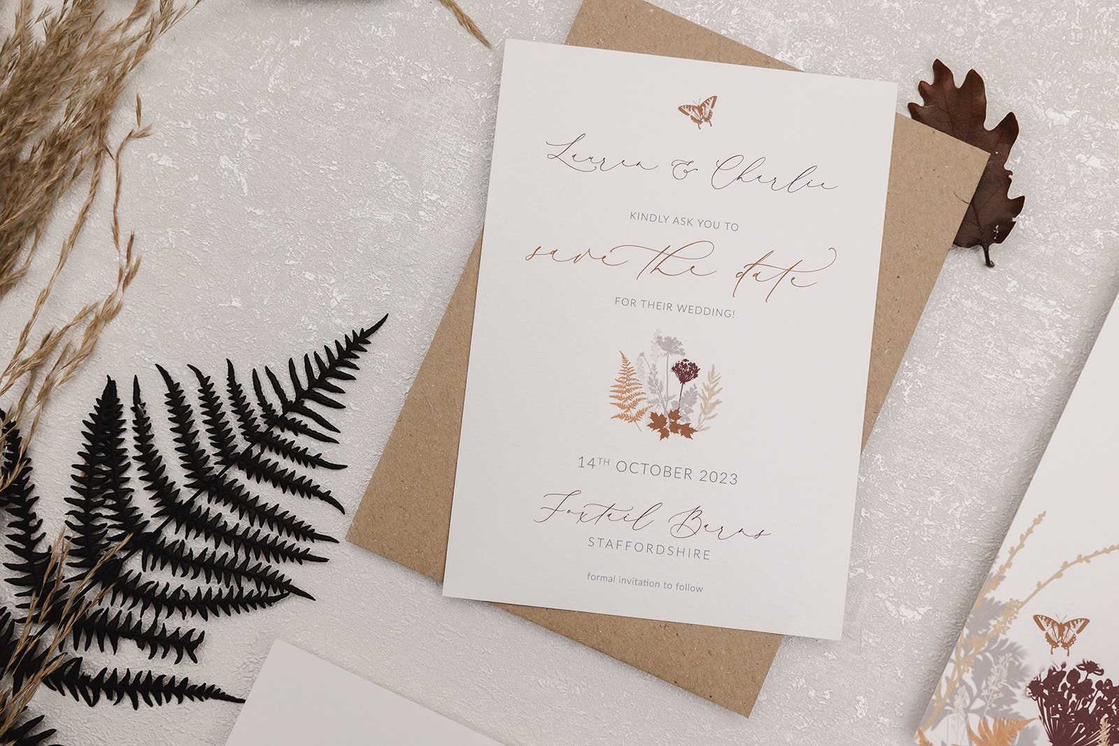 Autumn Meadow Save the Date with 'Rustic Kraft' envelope