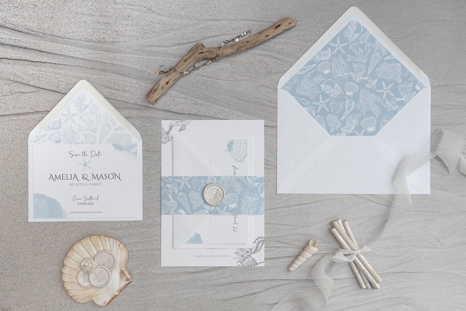 Beachcomber collection (standard) with lined Rippled Sand envelopes