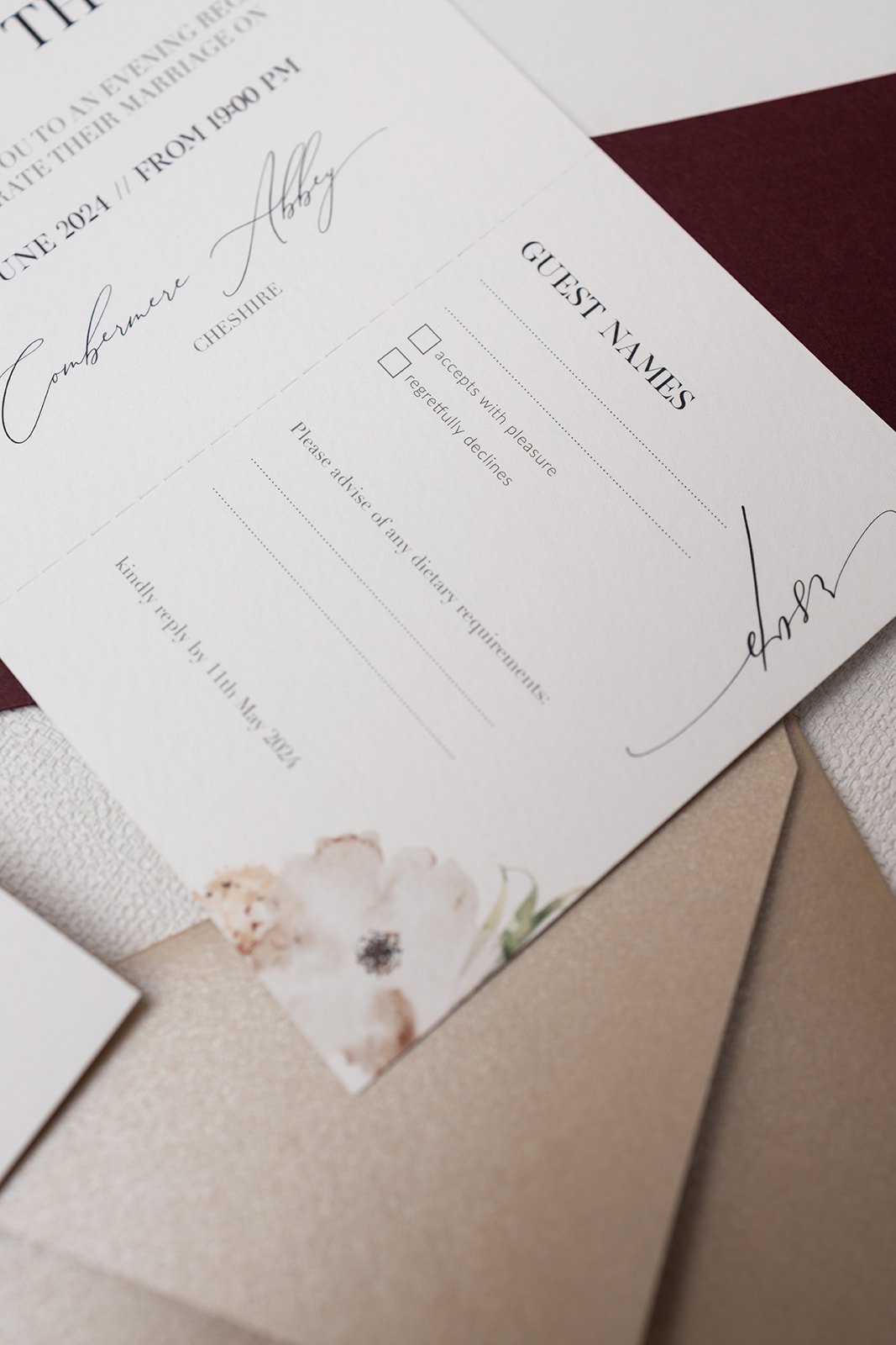 Evening invite showing perforated tear-off RSVP section