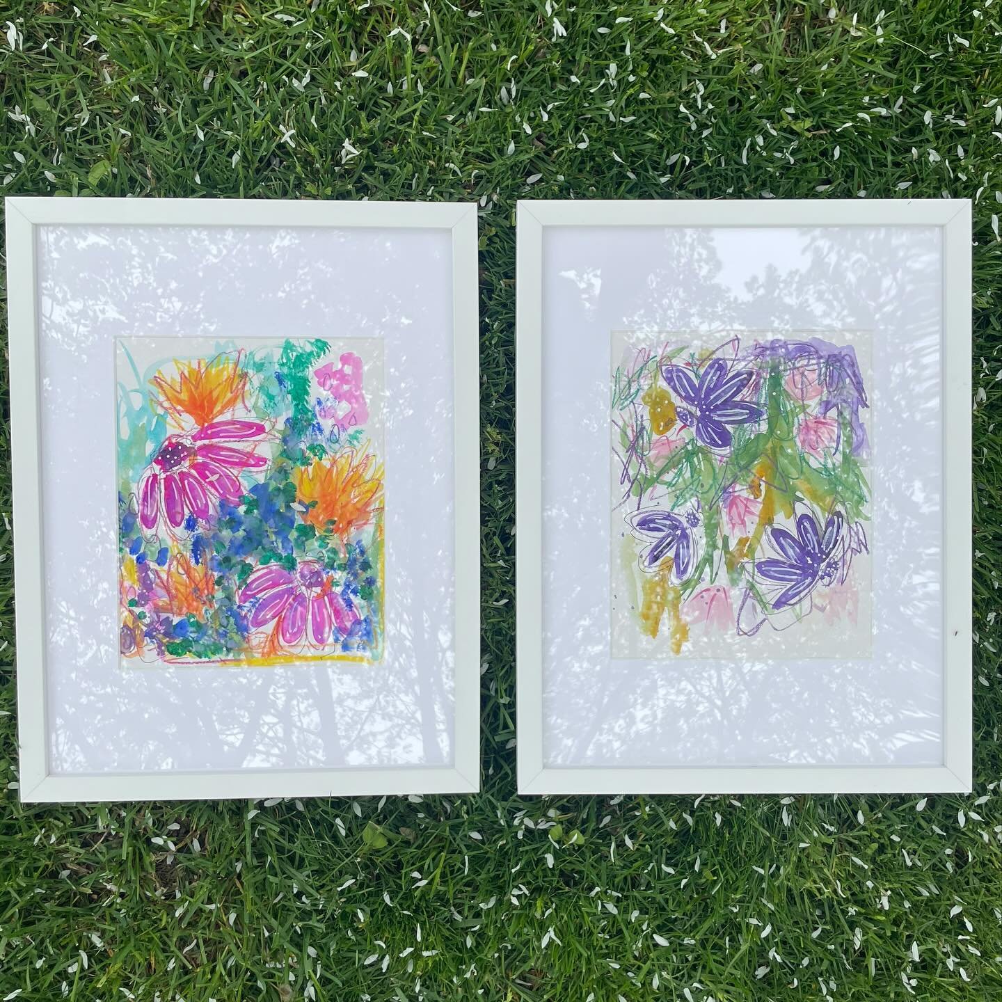 I know photographing artwork framed doesn&rsquo;t do it justice but the pretty petals from my Serviceberry tree were fluttering around in a beautiful swarm before the rain and I just had to snap a pic of these two original watercolour beauties! Swipe
