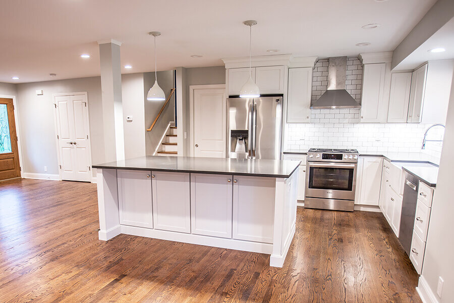 open concept split level kitchen remodel
