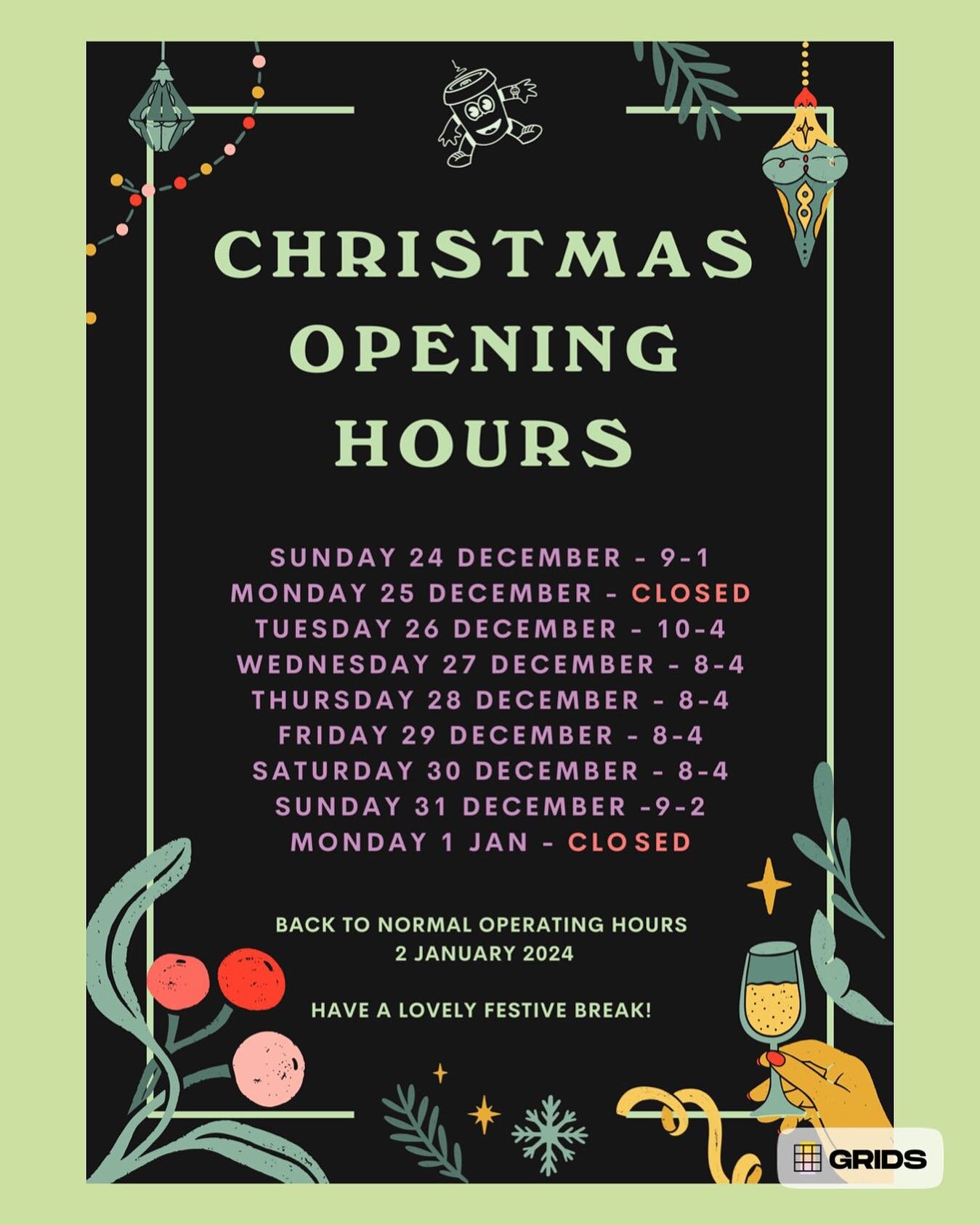 ✨ CLIFTON CHRISTMAS OPENING HOURS! ✨ 
.
We&rsquo;re open for your work party hangovers / escaping family Christmas time (disguised as a cheeky dog walk) every day for you EXCEPT Xmas Day and New Year&rsquo;s Day. 
.
We usually open NYD but this year 