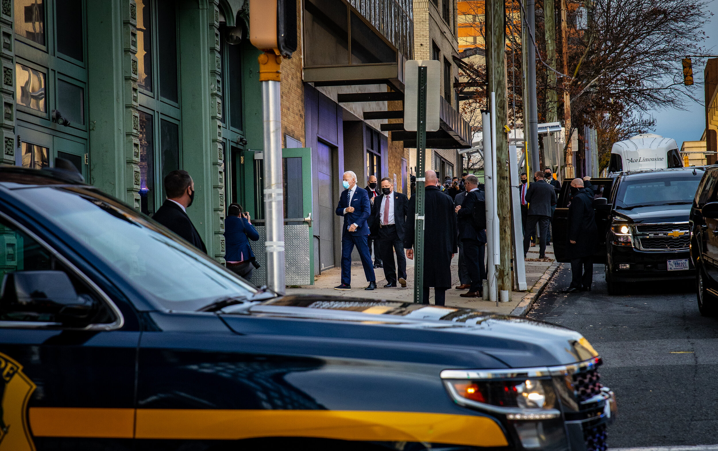 President-elect Joe Biden enters The Queen in Wilmington, Delaware on December 3, 2020.