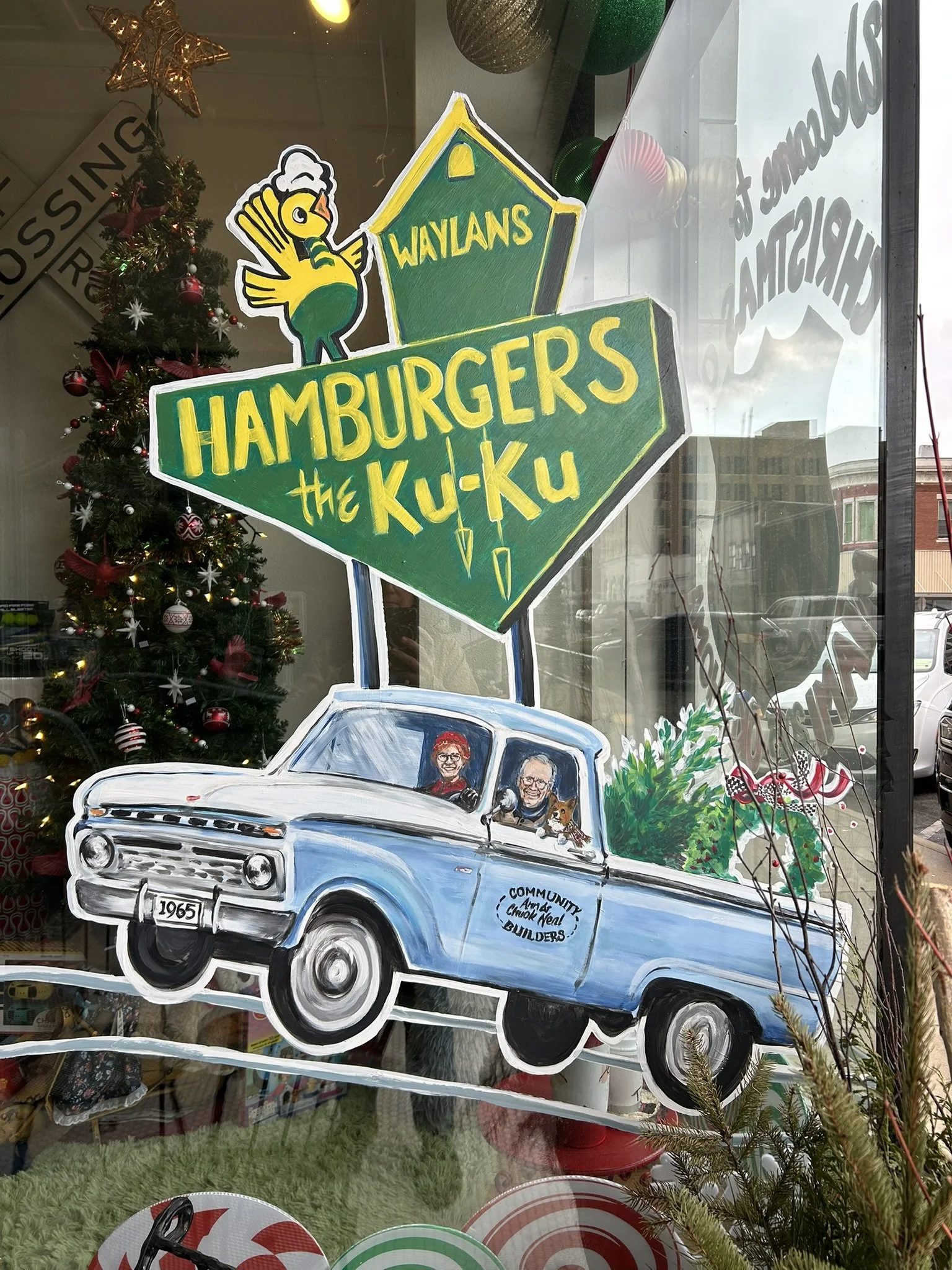 Chapters window detail, featuring a 1965 truck and the Ku-Ku, which was established in 1965 on Route 66. 2025.