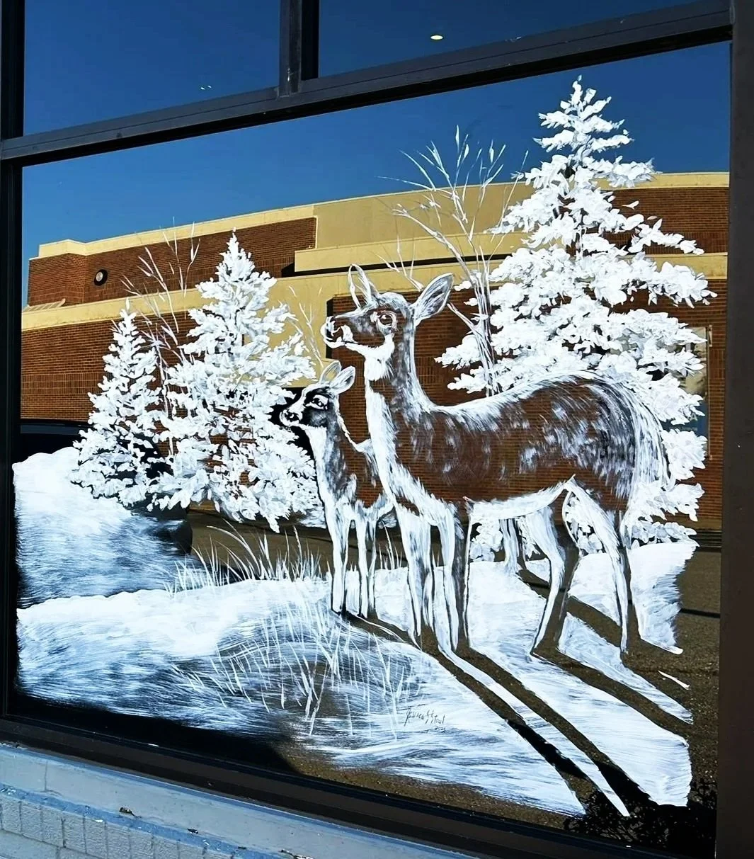 Detail of Holiday Window at the law offices of Stockwell & Connor, PLLC in Jay, Oklahoma. 2025.