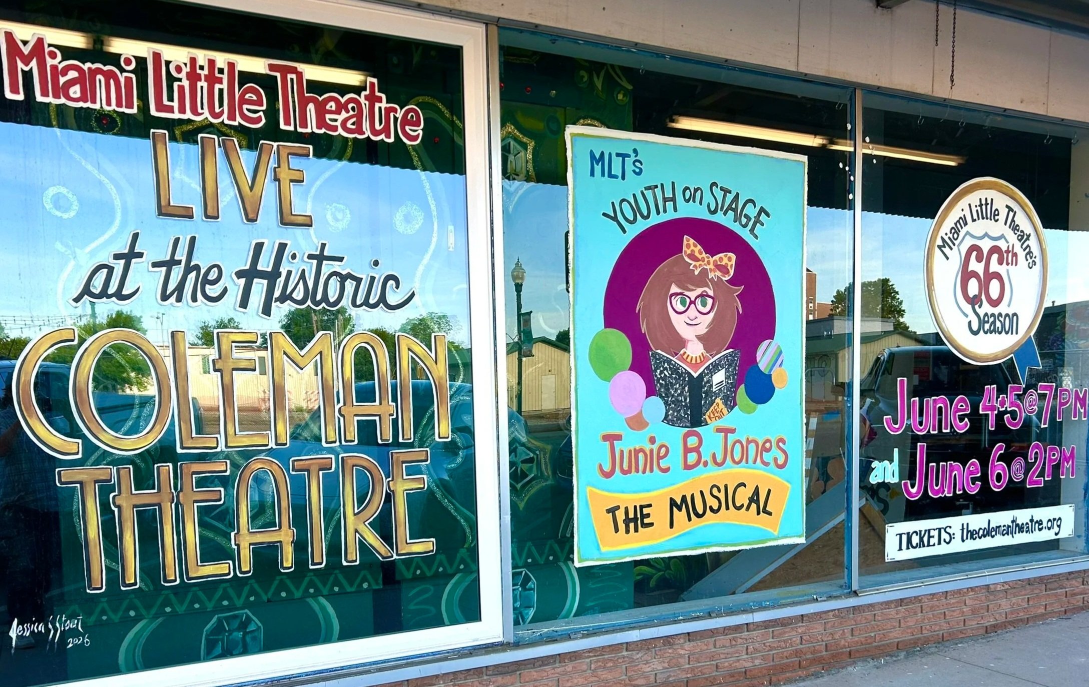 Window for Miami Little Theatre's 2026 Youth on Stage Children's Workshop Production. 7'x 21'. Miami, OK.