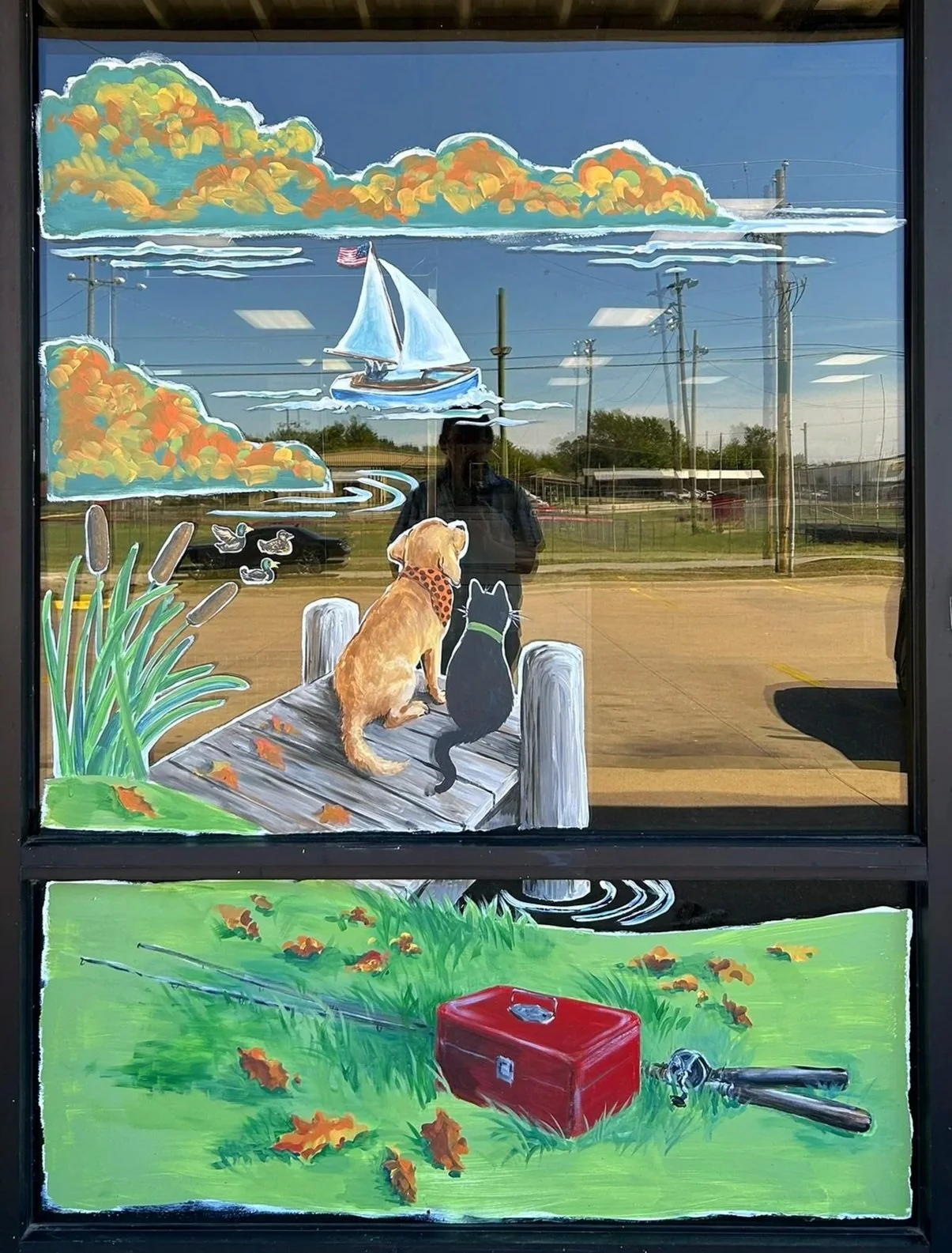 Detail, Autumnal Window Updates at the Washboard Laundry in Grove, OK. 2026.