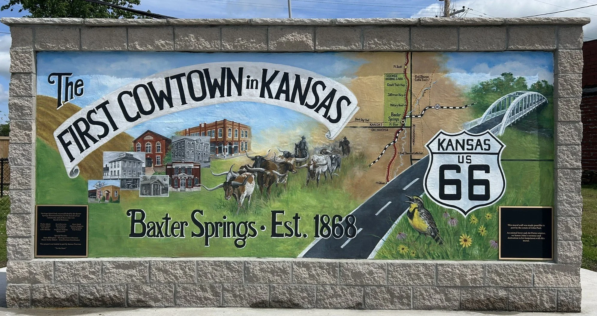 Mural for Heritage Spirit Park in Baxter Springs, Kansas. 6'x 14.75'. 2026.