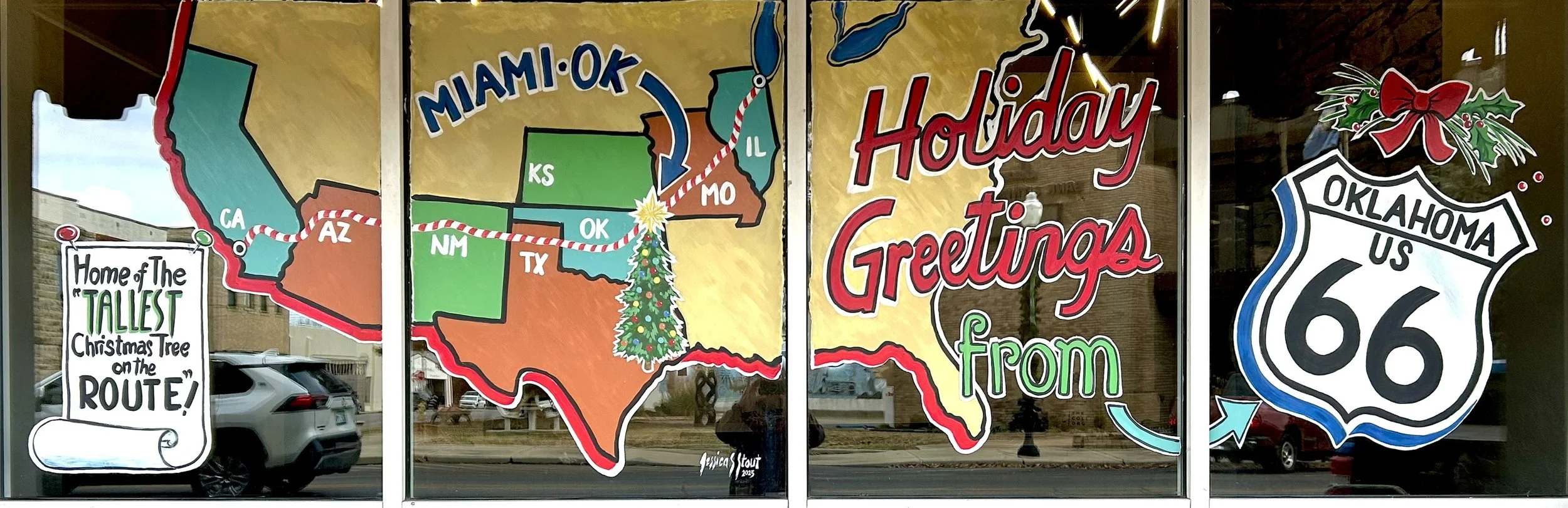 Holiday Window Art at the Cole Organization, Miami, Oklahoma. 4'x 12'. 2025.