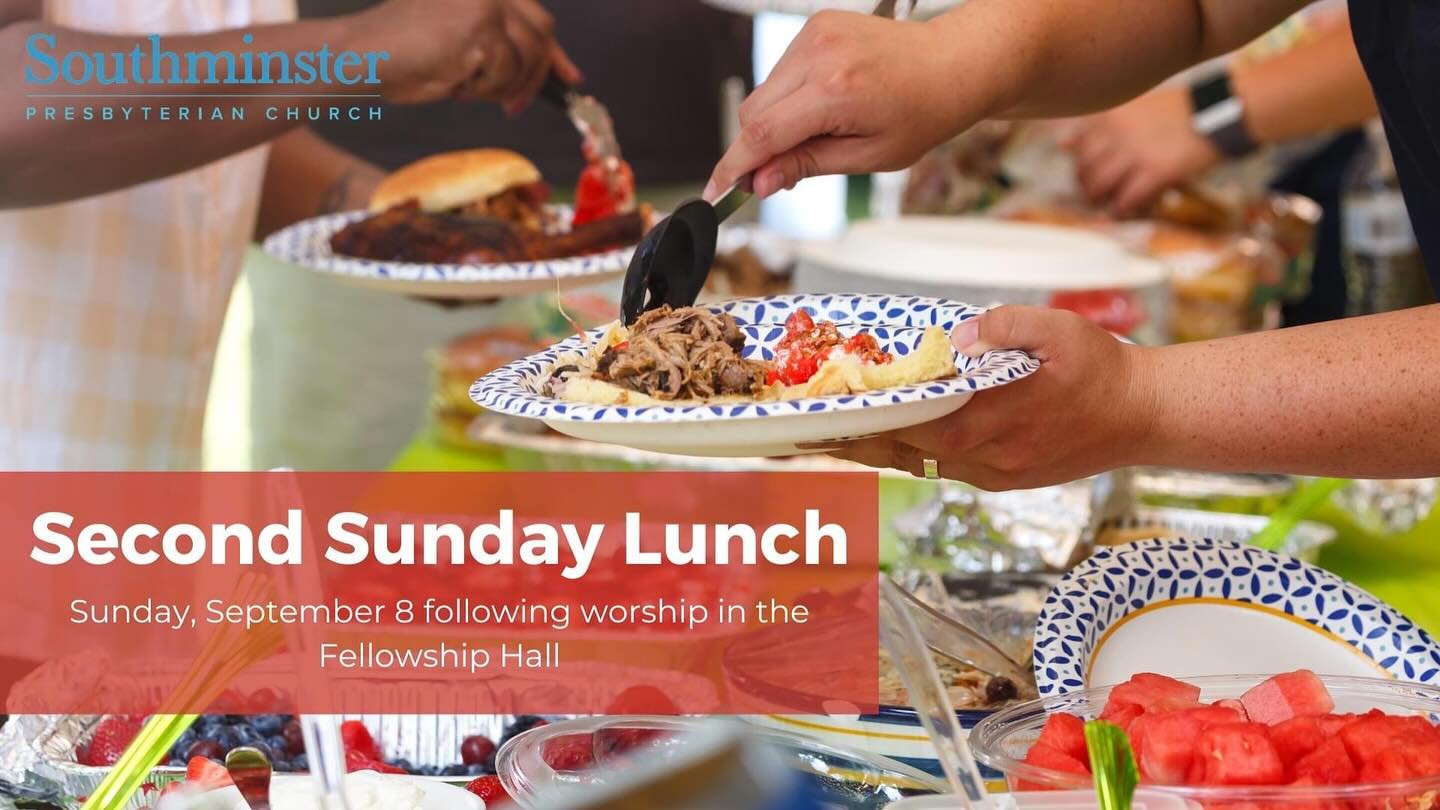 This Sunday, September 8 is our Second Sunday Lunch following worship. Please bring a side, entree or dessert to share. Wear your school colors!