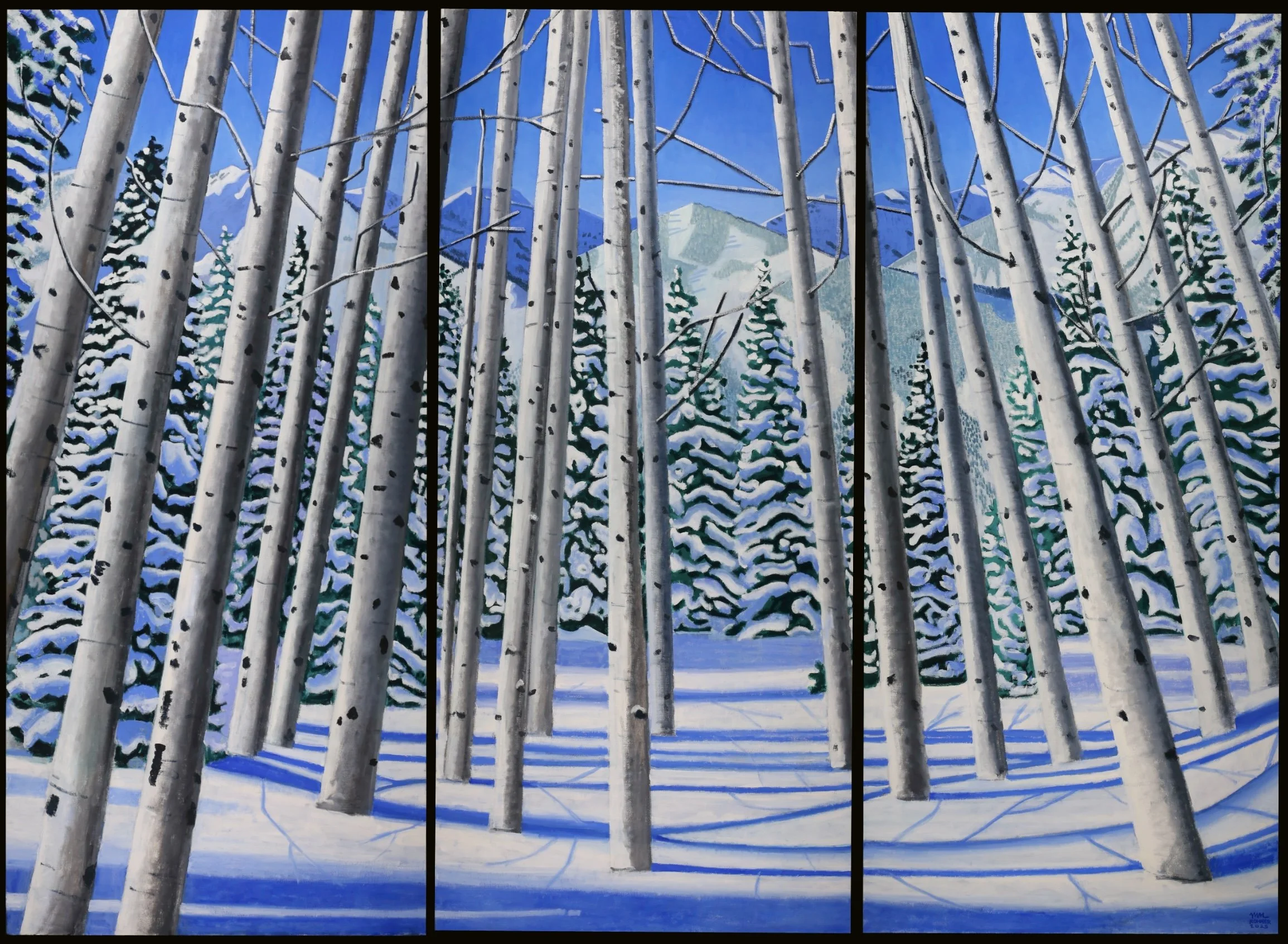 Aspens, 2025, Oil on linen, Tryptich - three 66” x 30” (66” x 90” in total)
Price: Inquire for details / Sold