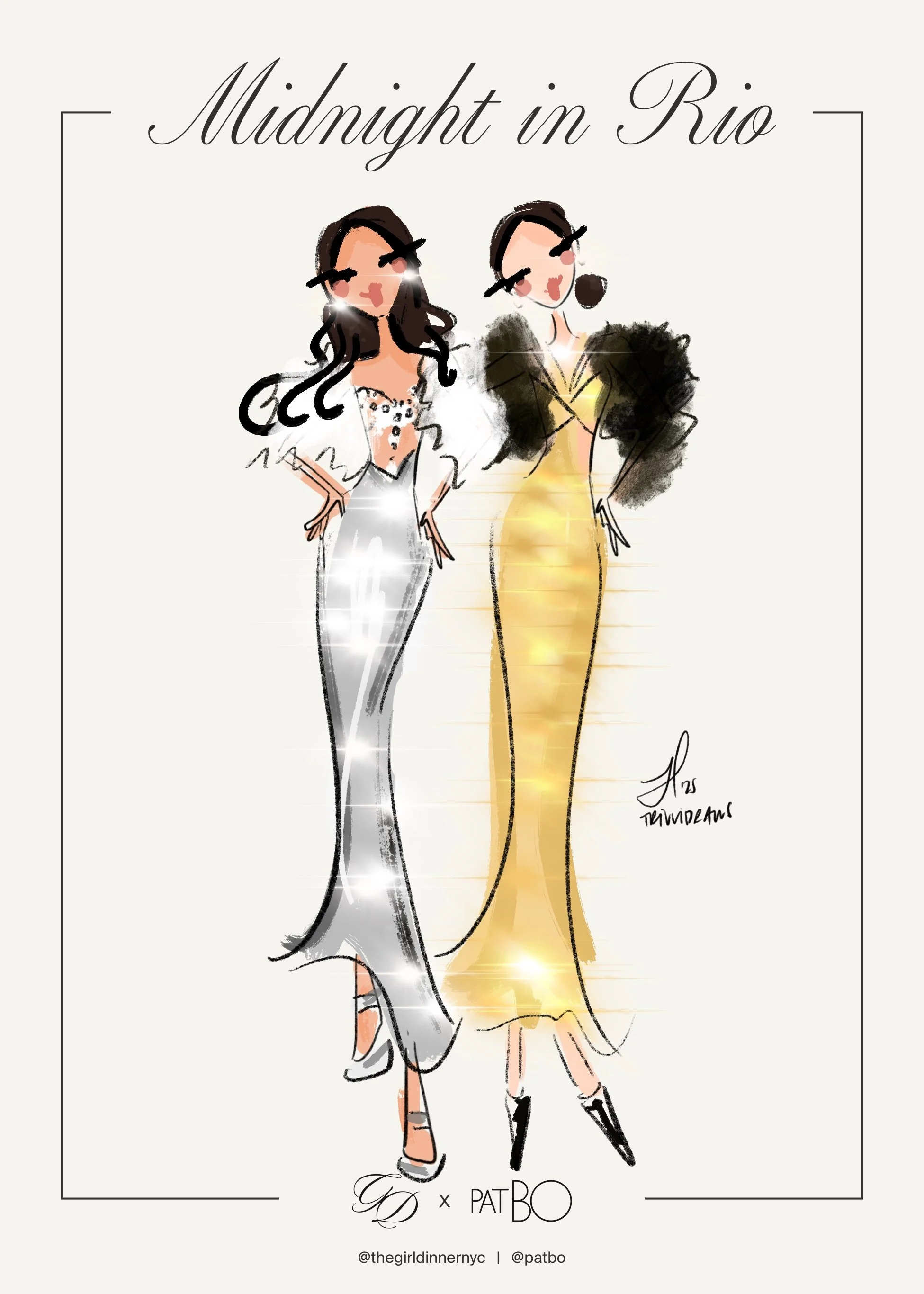 NYC live fashion illustrator sketching guests at an upscale party for Noelle Crooks x PatBo