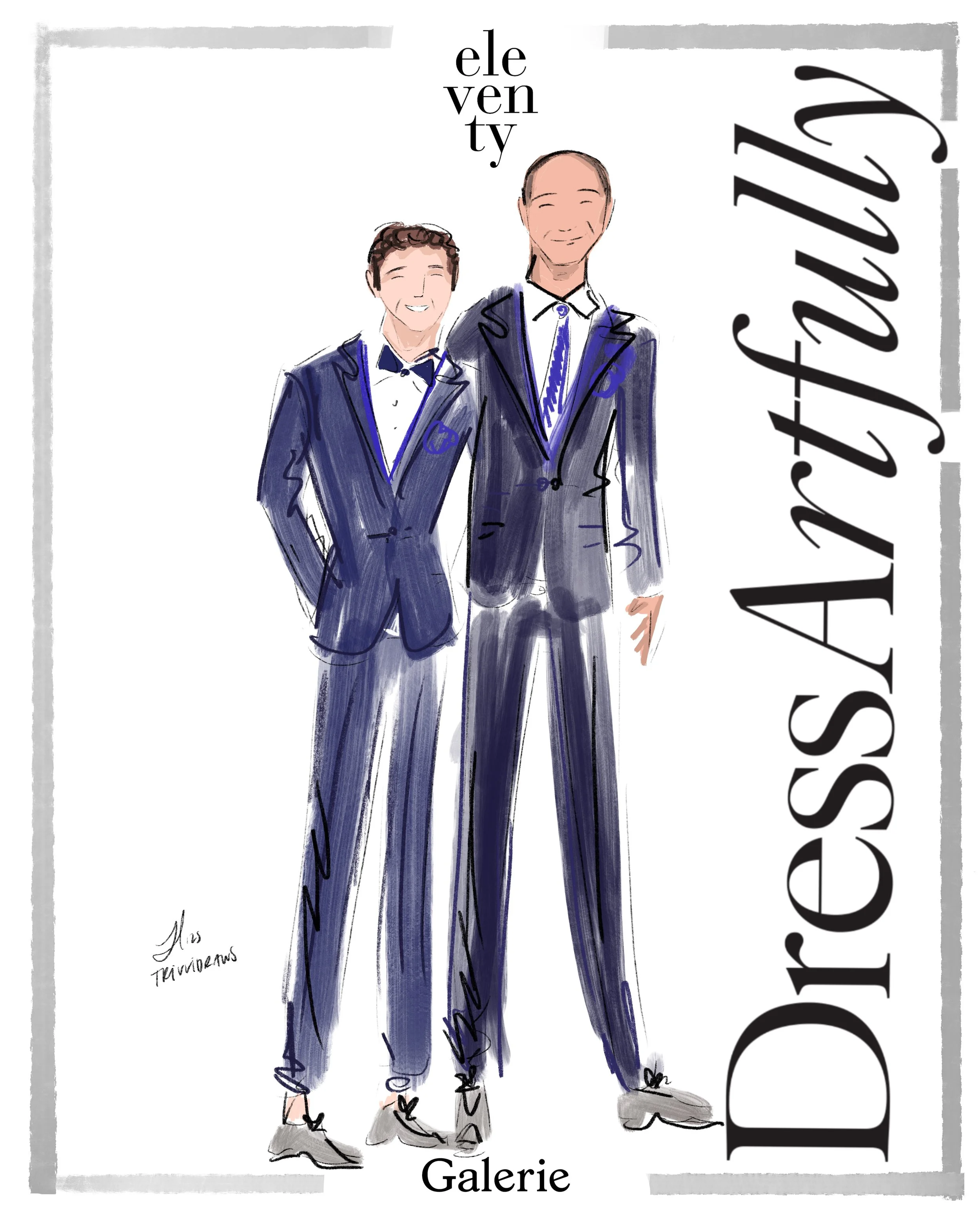 Digital live guest sketches at a luxury retail event for Eleventy on Madison Avenue. Drawn by Trivvidraws