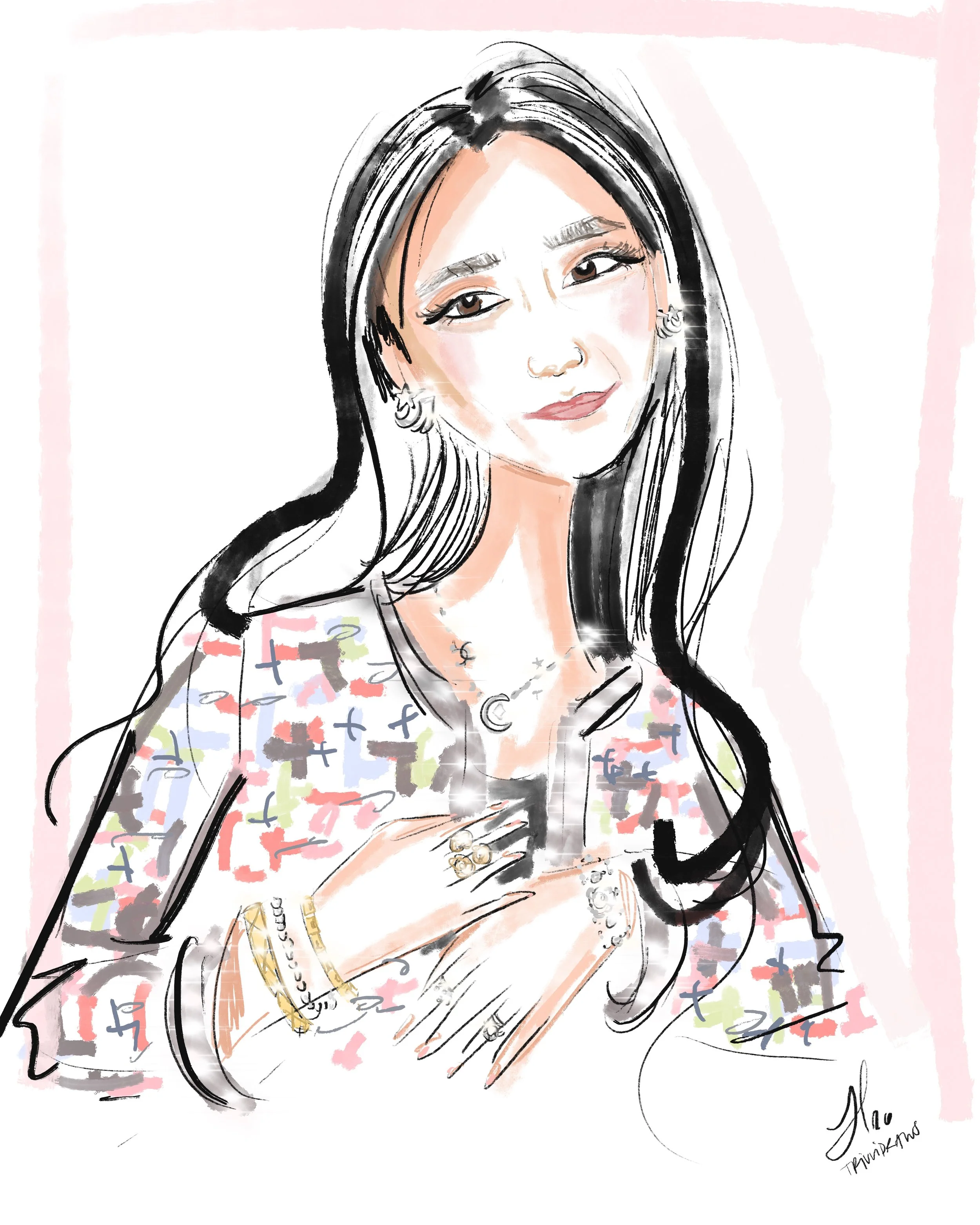 Chanel live fashion illustration drawn on Rodeo Drive. Celebrating the Coco Crush collection. Artworks by Trivvidraws, Trivia Hiller