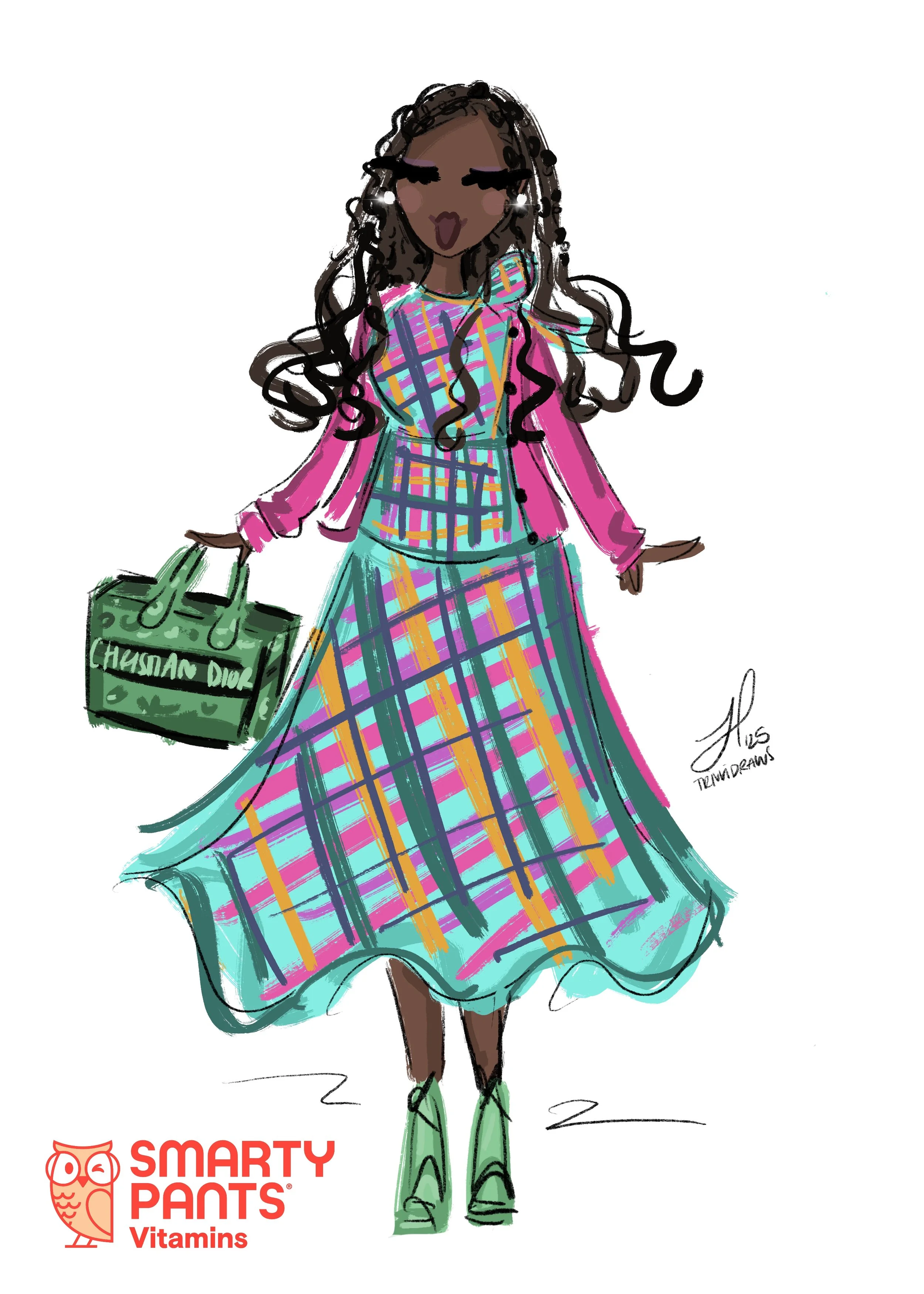 Digital live guest sketches at a luxury influencer event for smarty pants vitamins in williamsburg