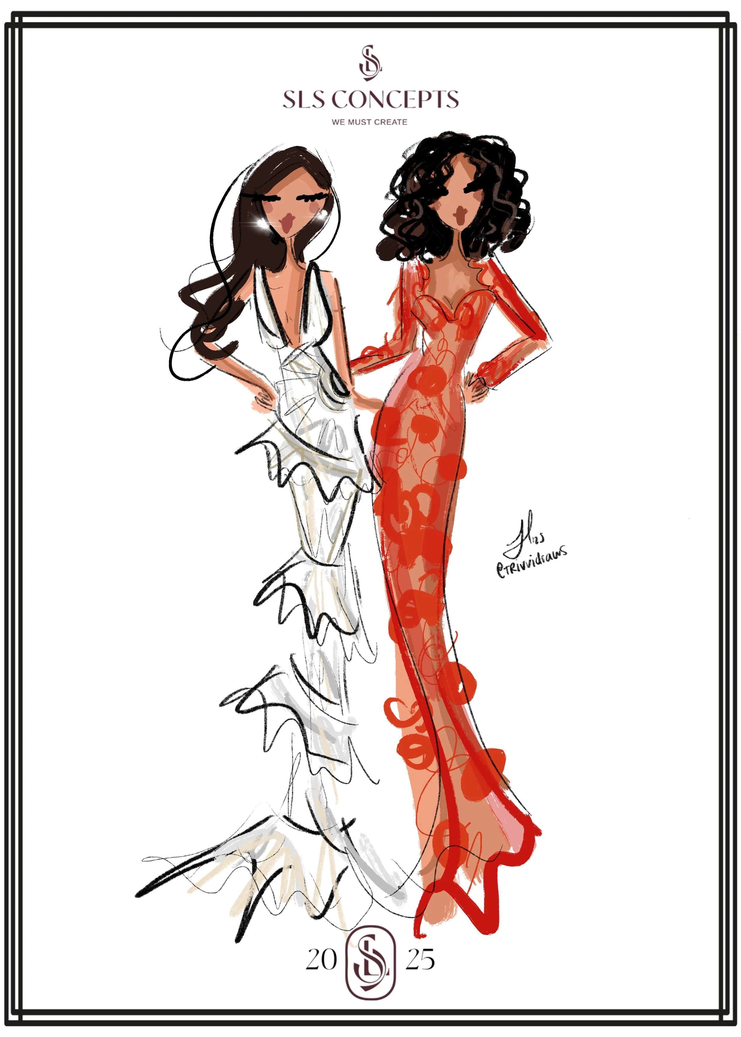 SLS Concepts party in LA, trivvidraws fashion illustrations