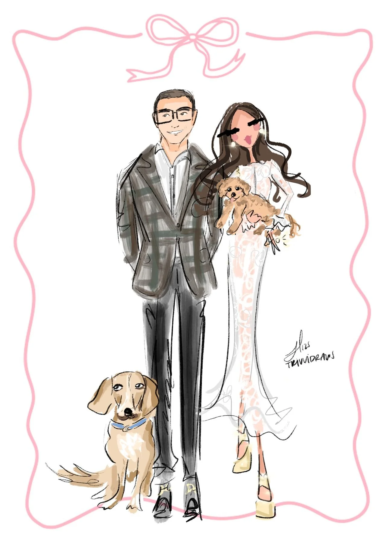 NYC private bridal party, family illustration