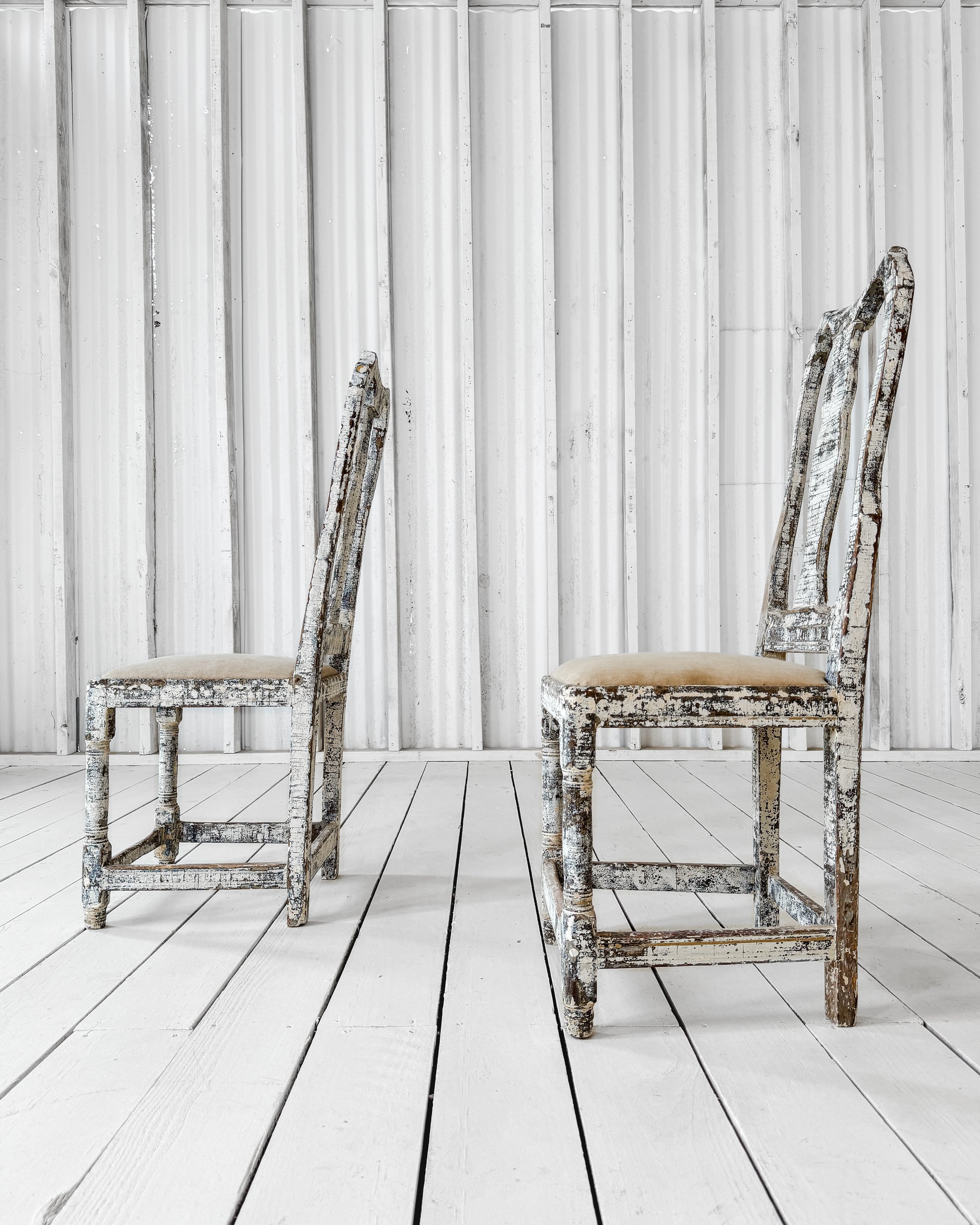 Pair Painted Gustavian Chippendale Chairs