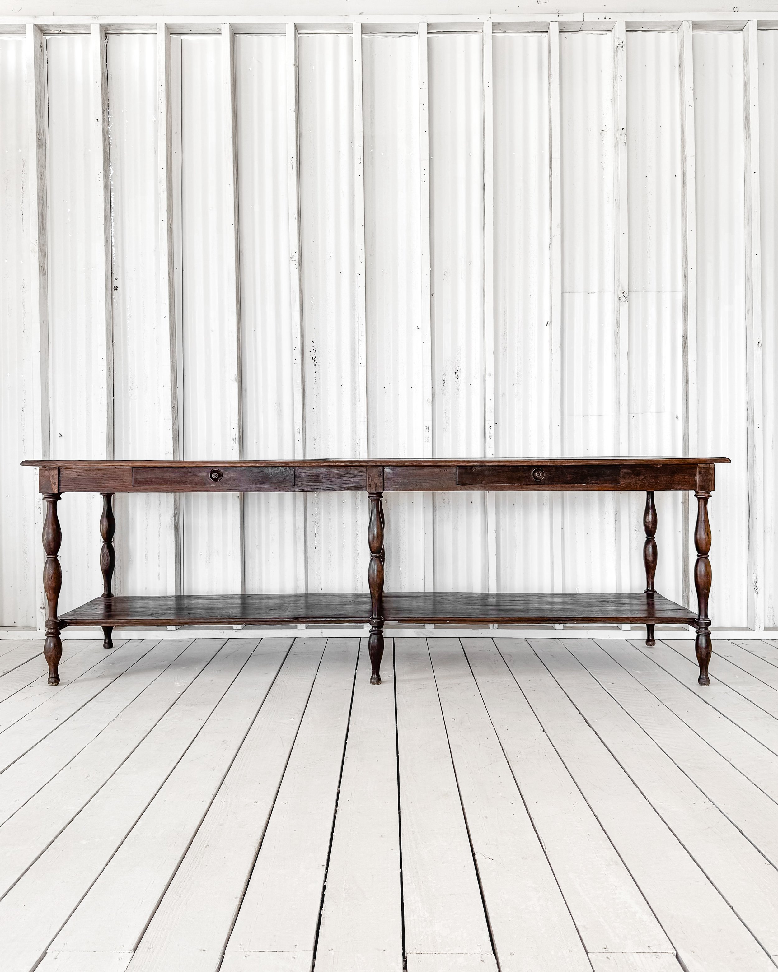 Antique French Draper's Table with Turned Legs