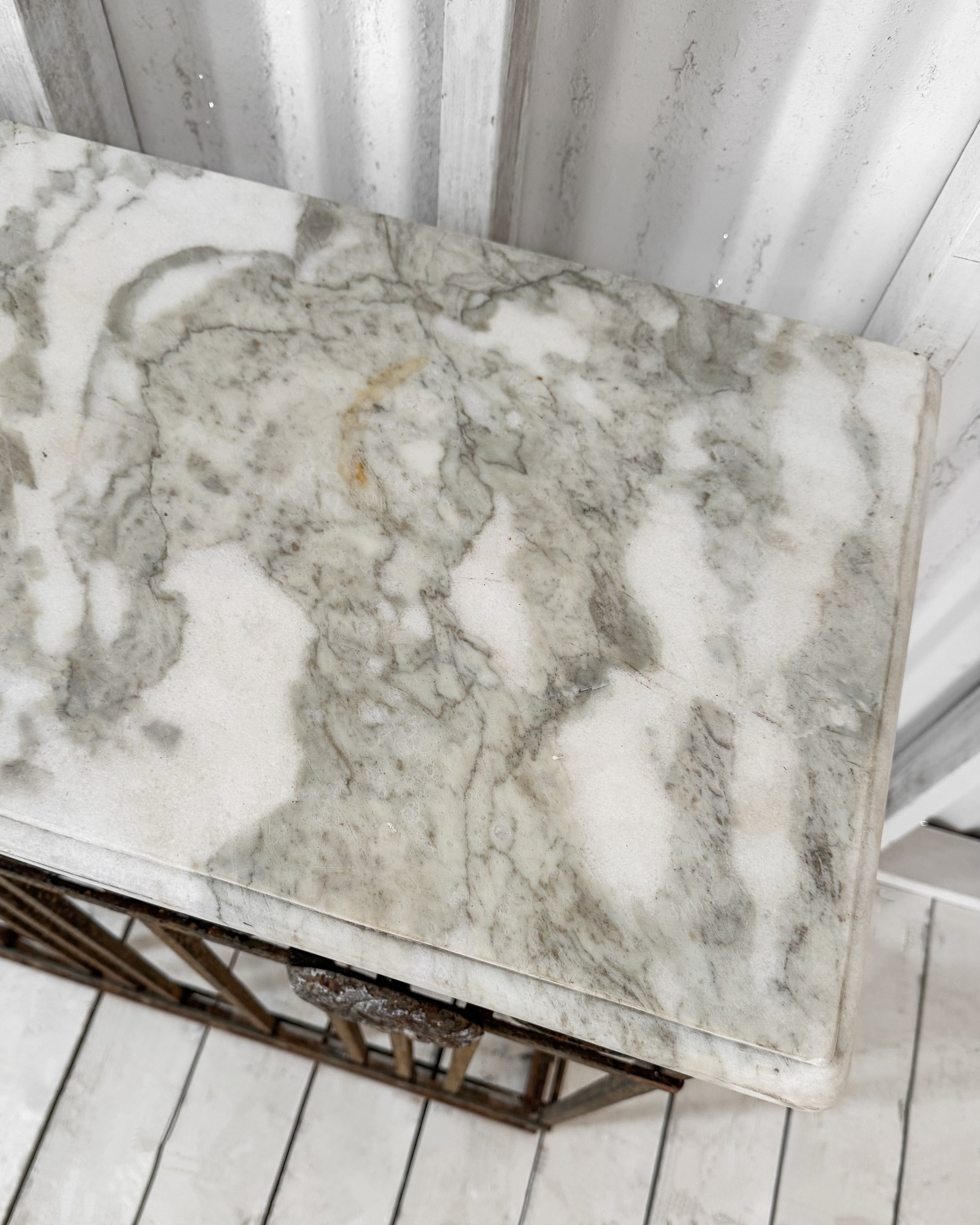 Antique French Cast Iron Table with Marble Top