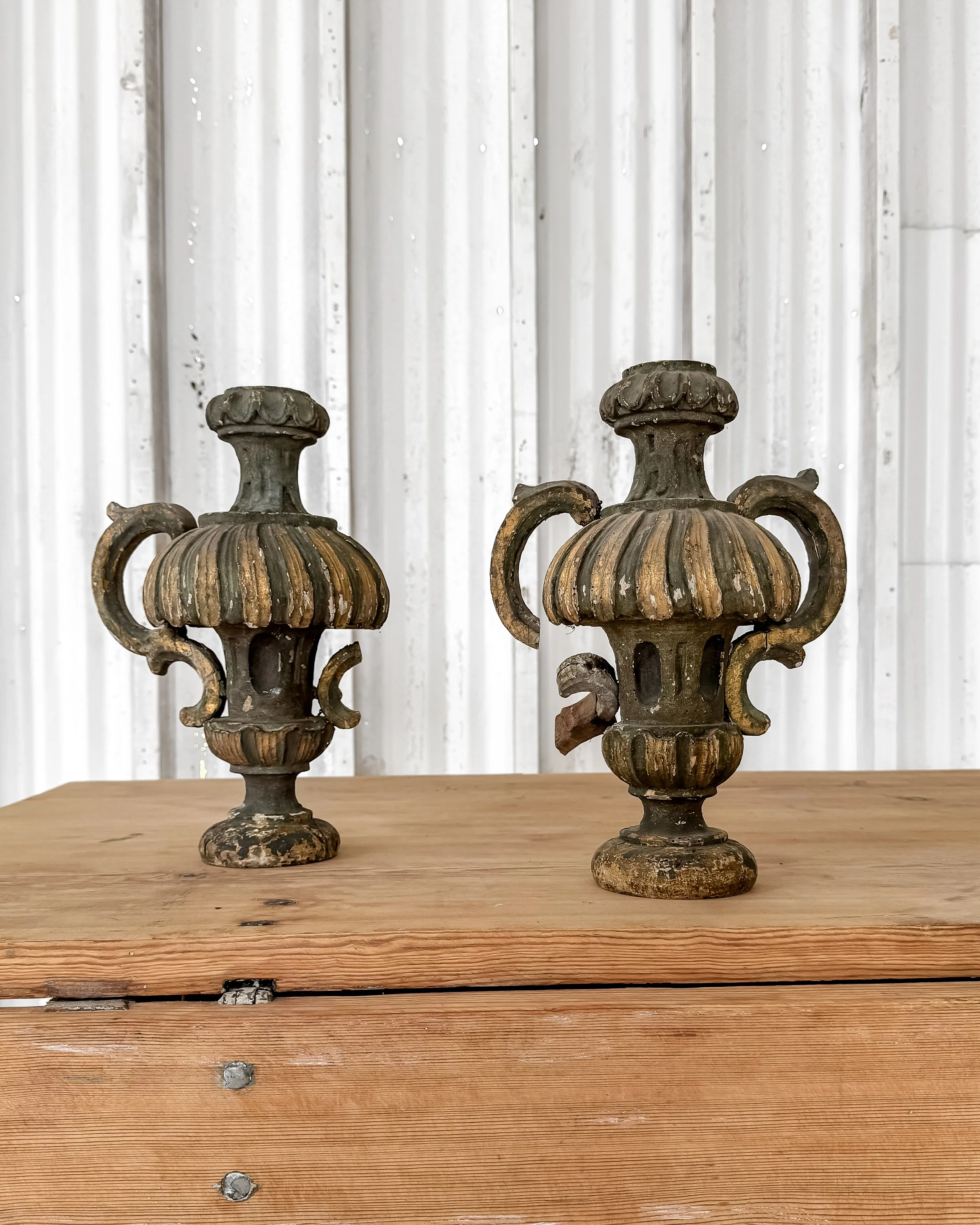 Antique French Wooden Fragment Candlestick Finials