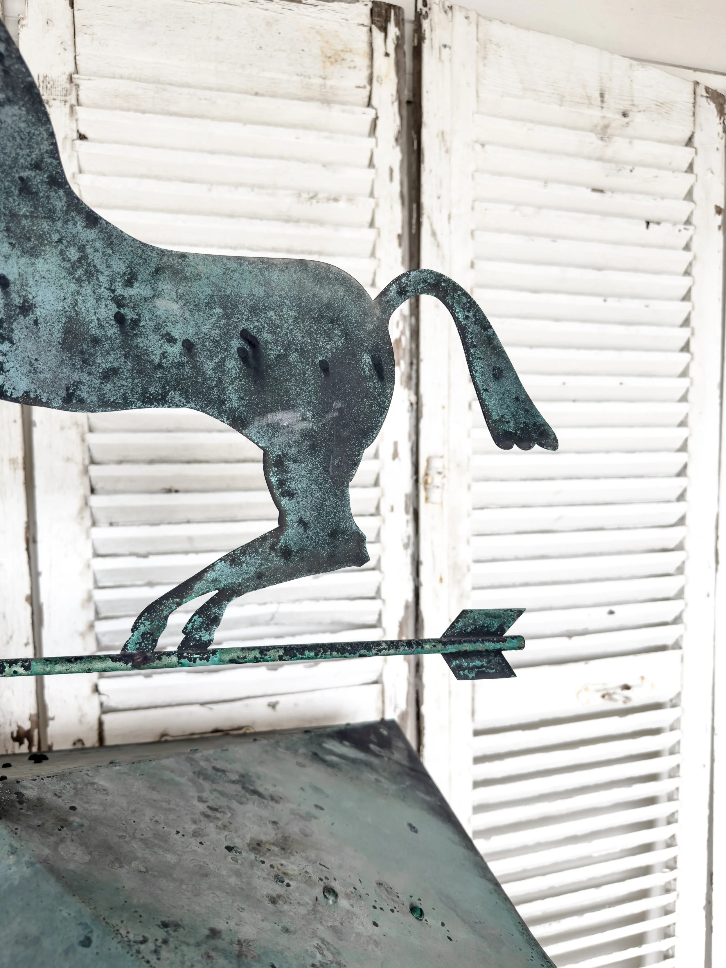 Antique Reclaimed Copper Rooftop Weather Vane with Horse Finial