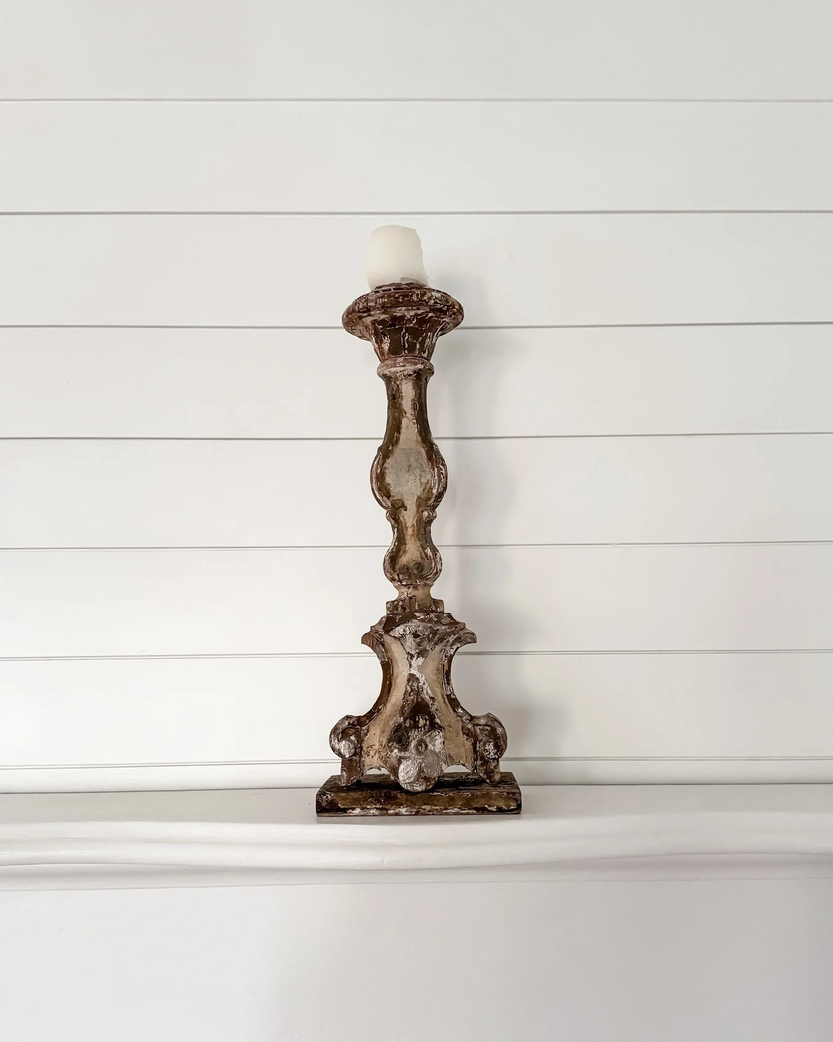 Antique French Wooden Fragment Candlesticks