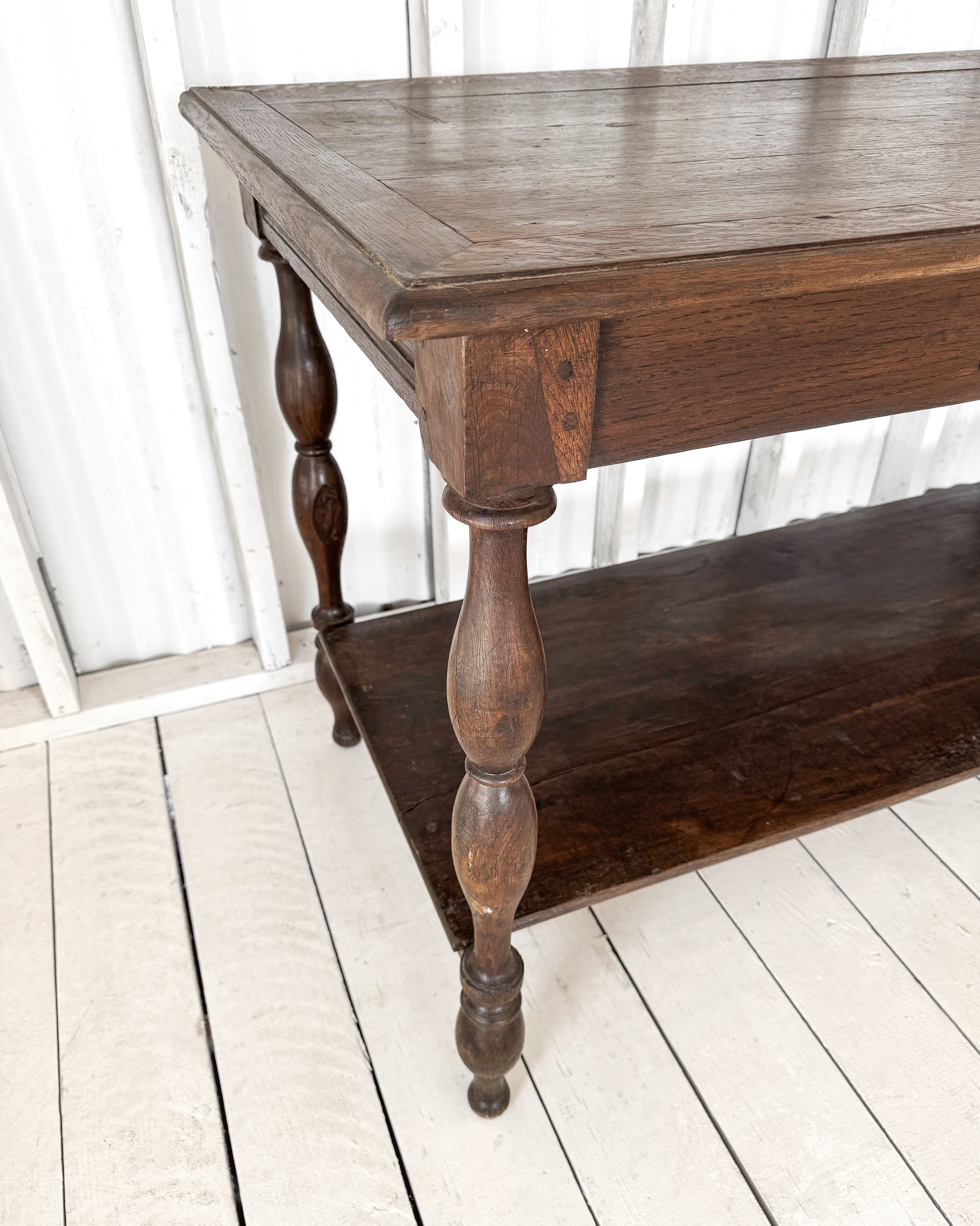 Antique French Draper's Table with Turned Legs