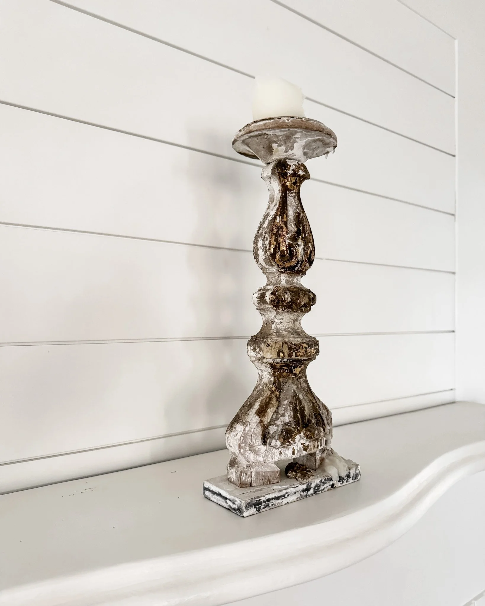 Antique French Wooden Fragment Candlesticks