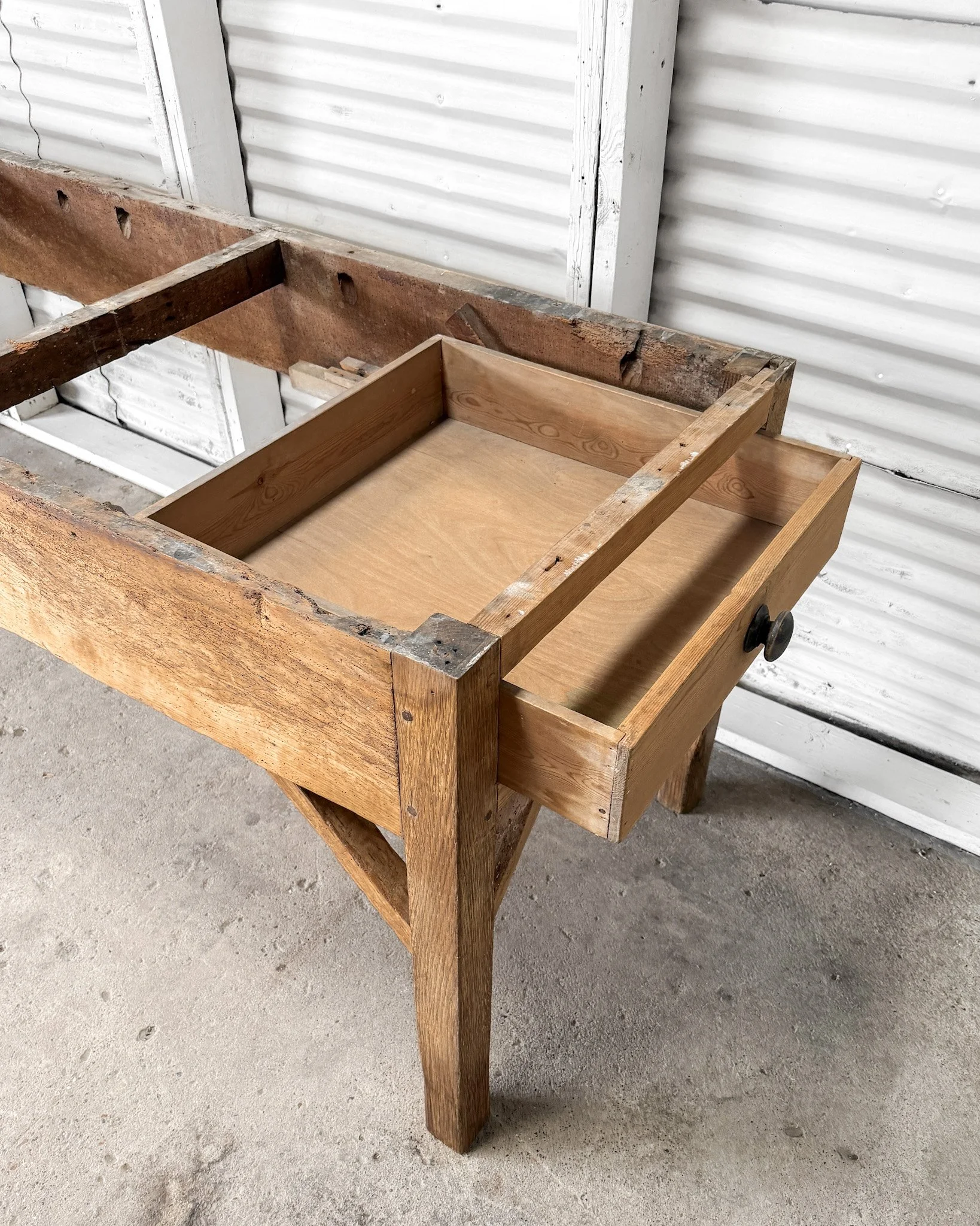 Victorian English Pine Baker’s Table with End Drawers