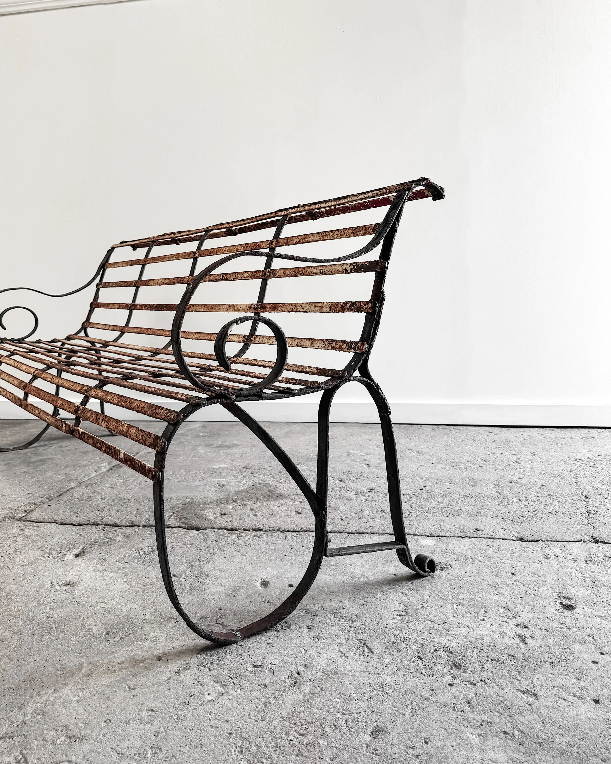 19th Century French Iron Slatted Garden Bench